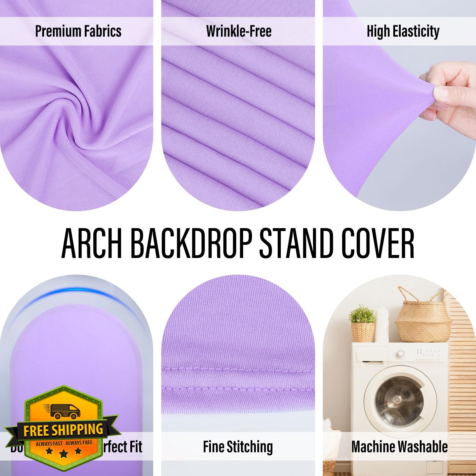 LEBENGURU Spandex Arch Backdrop Covers Purple 6.6FT 7.2FT
