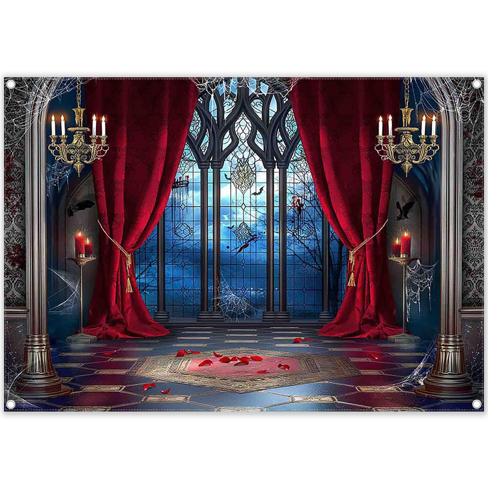 7x5ft Fabric Halloween Vampire Medieval Castle Backdrop Gothic Window Red Cur…