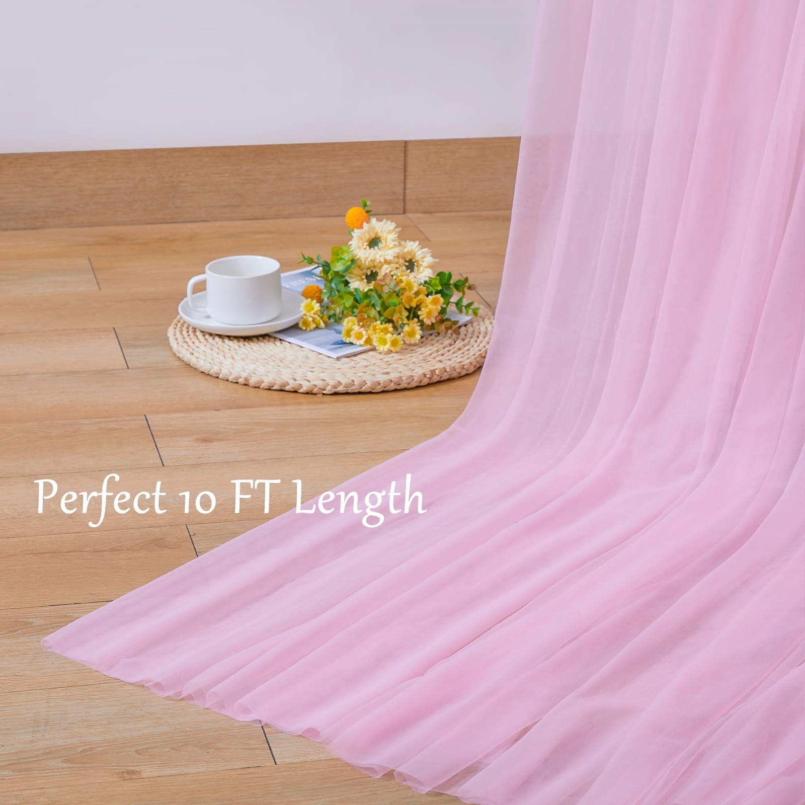 10×10 FT Pink Tulle Backdrop Curtains Sheer Wedding Photo Background Drapes