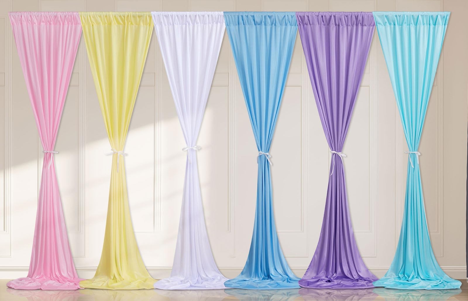 Rainbow Pastel Backdrop Curtains 15x10ft Wrinkle Free 6 Panels 2.5x10ft