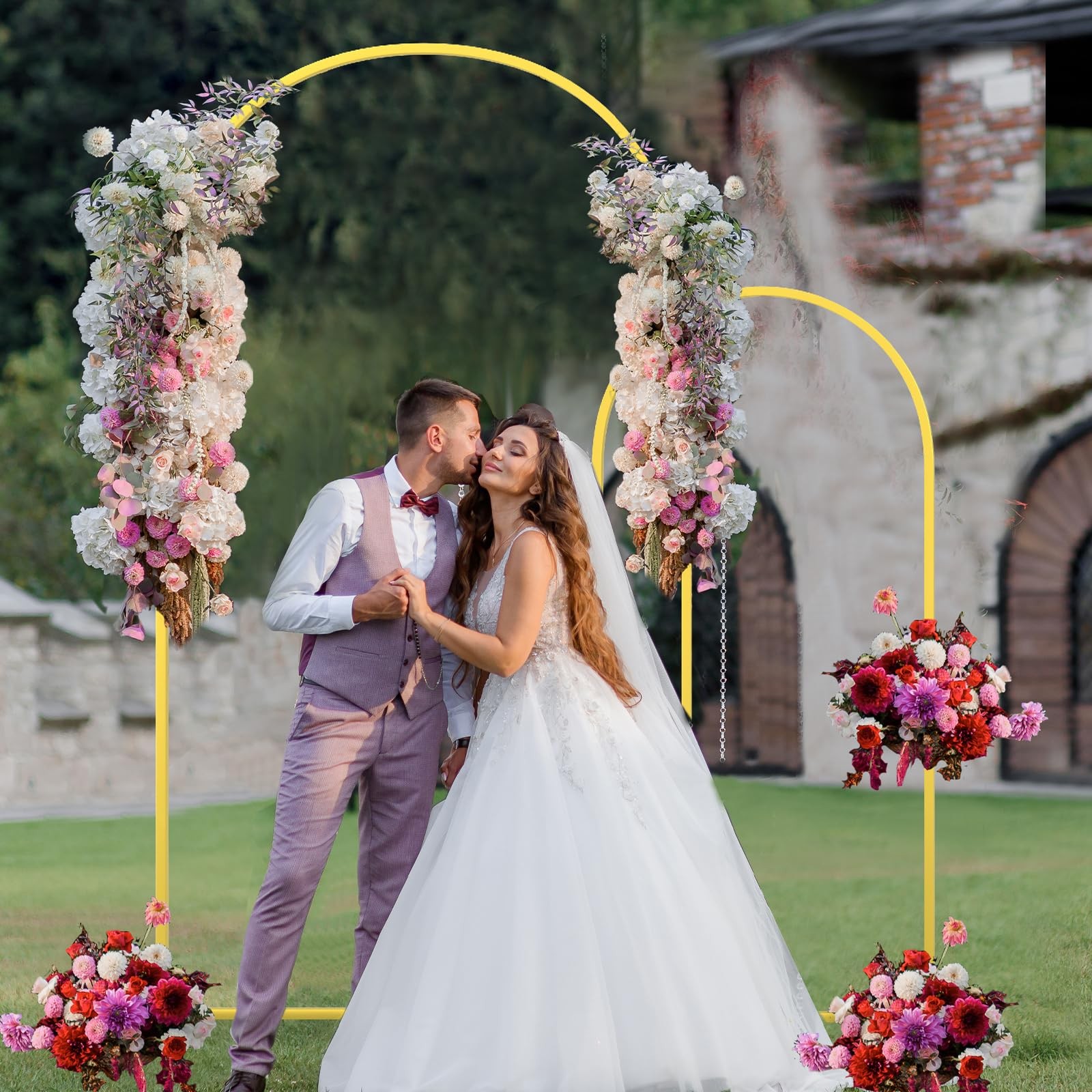 Metal Arch Backdrop Stand Wedding Arch frame Set of 2 (7.2FT,6FT) Gold Balloo…
