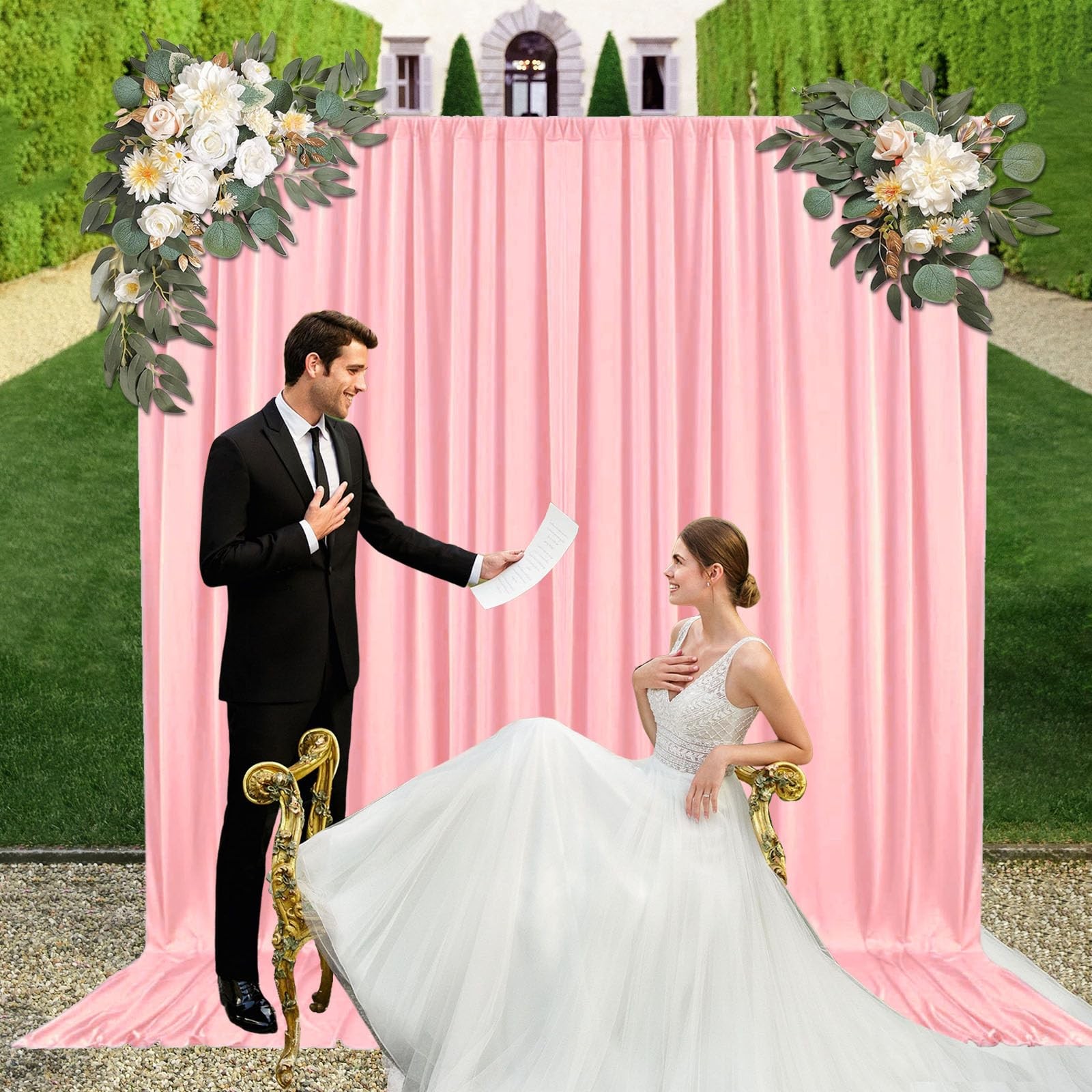 10ft x 7ft Rose Pink Backdrop Curtains for Parties Fabric Satin Background Cu…