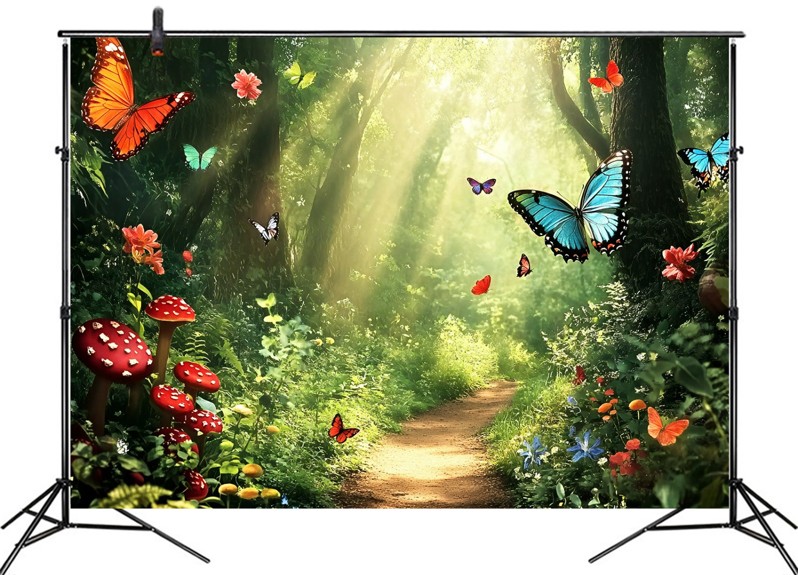 10x8ft Spring Enchanted Forest Backdrop Red Mushroom Background for Photography