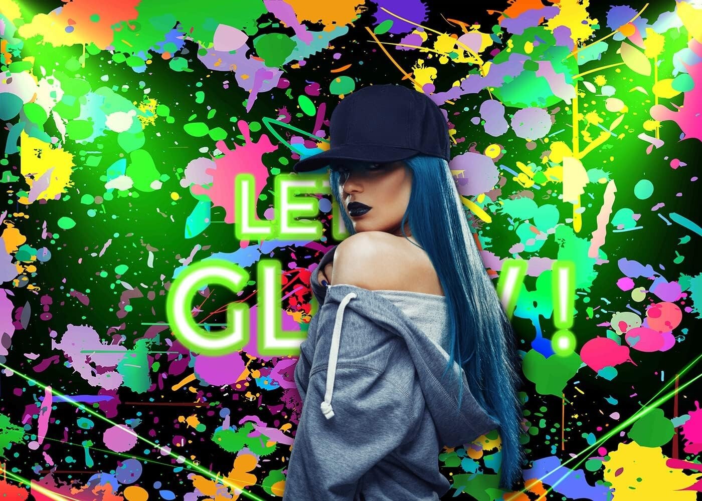 DePhoto 7X5Ft Glow Neon Birthday Party Backdrop Let’s Glow Splatter Photography
