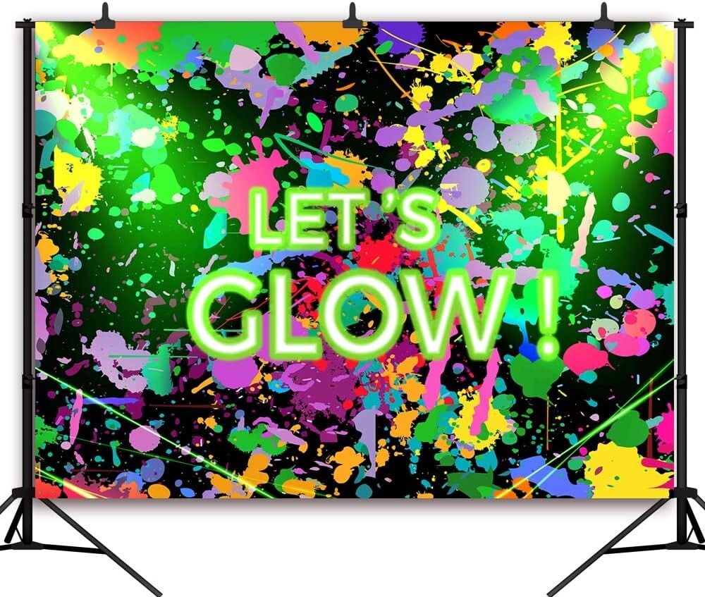 DePhoto 7X5Ft Glow Neon Birthday Party Backdrop Let’s Glow Splatter Photography