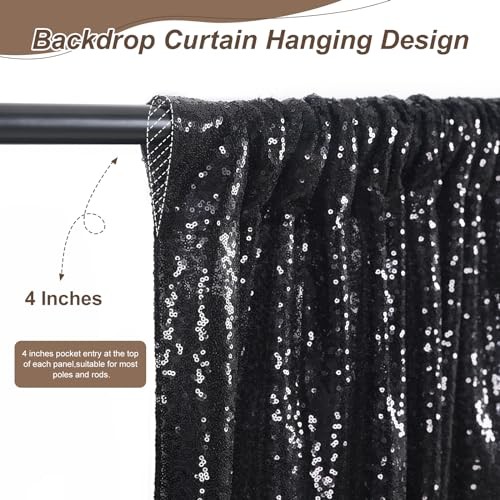 Backdrop Curtains for Parties 2 Panels 2ftx8ft Sequin 2 pcs-2ftx8ft Black