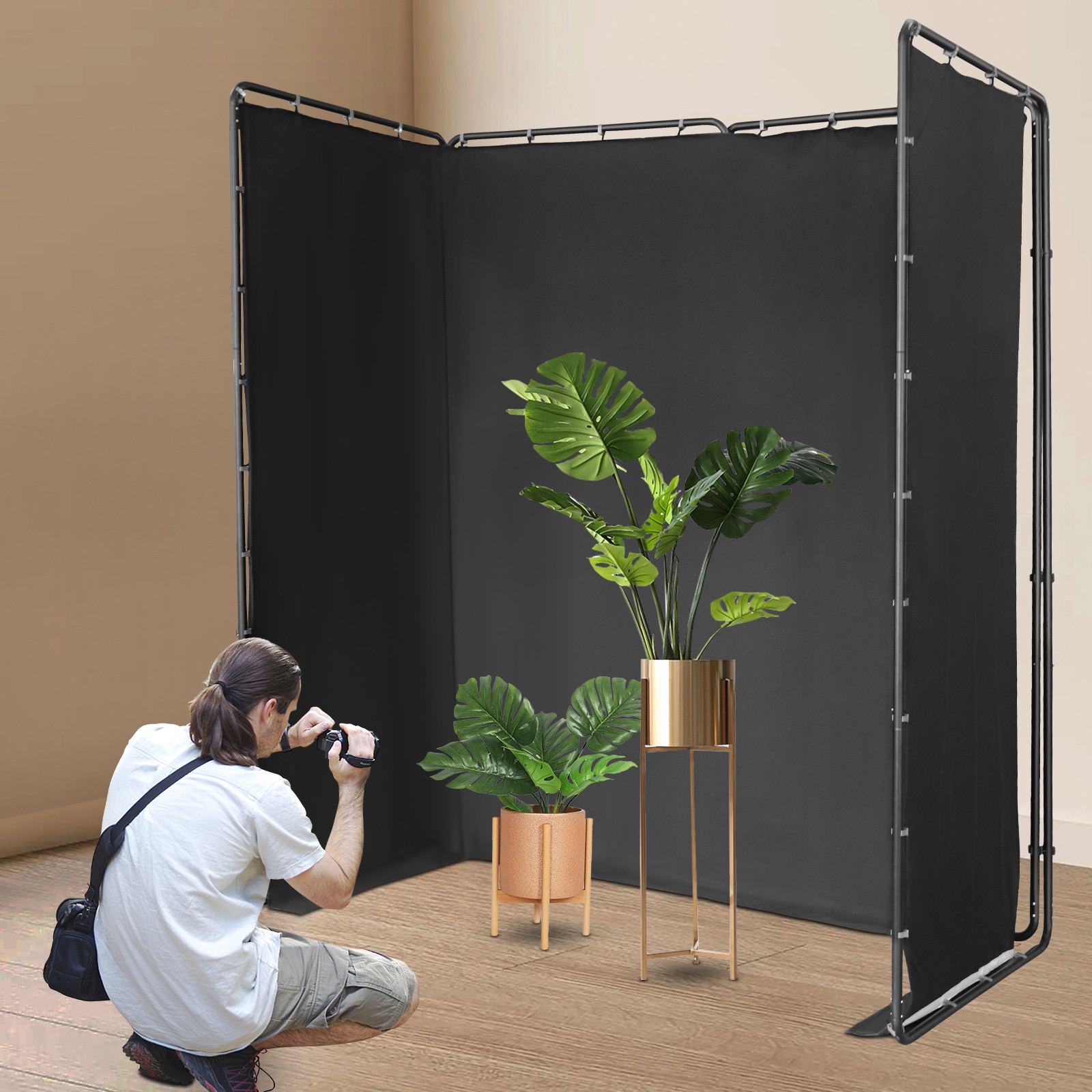 Backdrop Stand Floor Standing Photography Backdrop Stand w/Black Cloth 3.88*2.3m