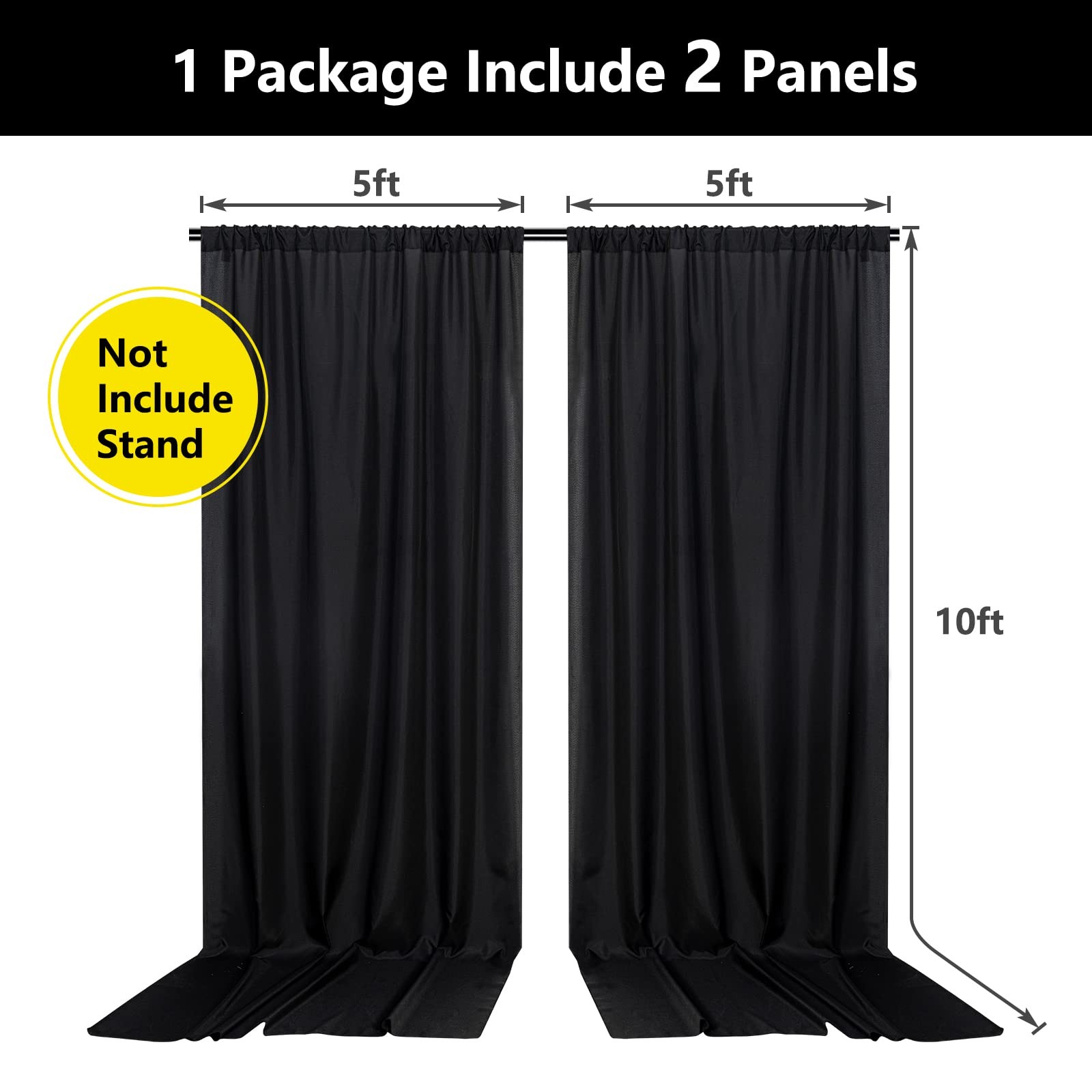 Black Backdrop Curtain for Party, Background Drapes Panels with Rod Pocket, W…