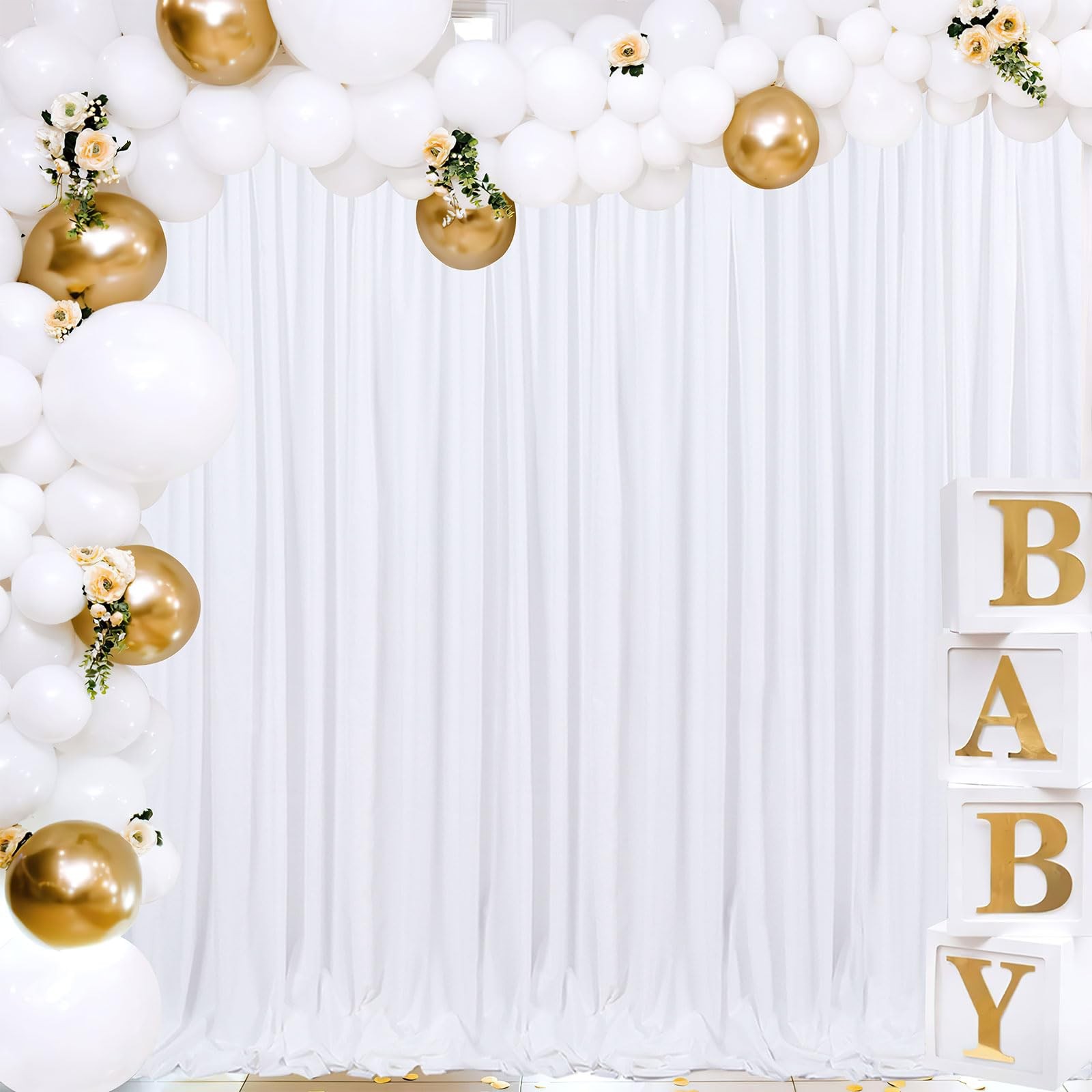 2 Panels White Backdrop Curtains 5ft x 8ft Polyester Photo Backdrop Drapes fo…