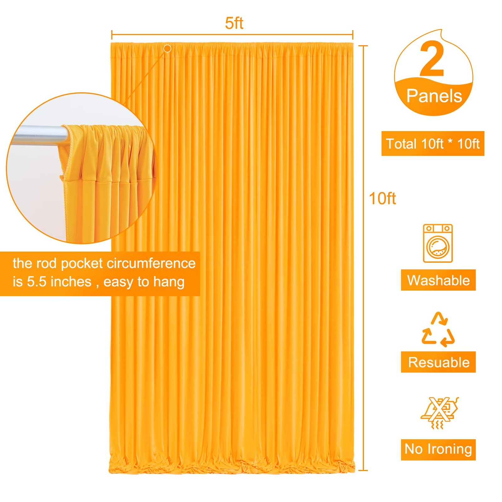 10×10 FT Marigold Backdrop Curtain Orange Photography Drapes 2 Panels Party