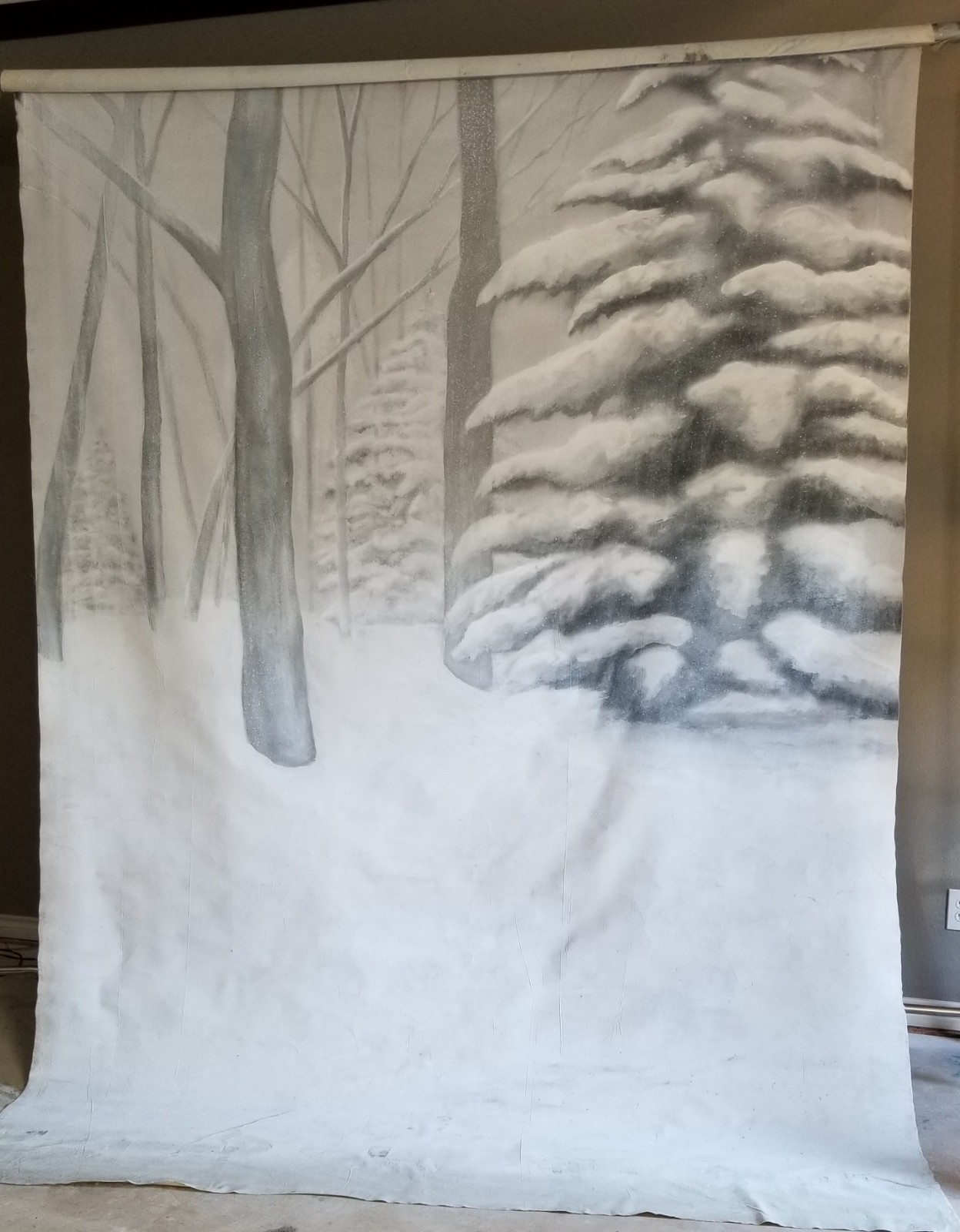 Snow / Winter / Forest Scene _ Airbrushed Muslin Photography Backdrop_Detailed