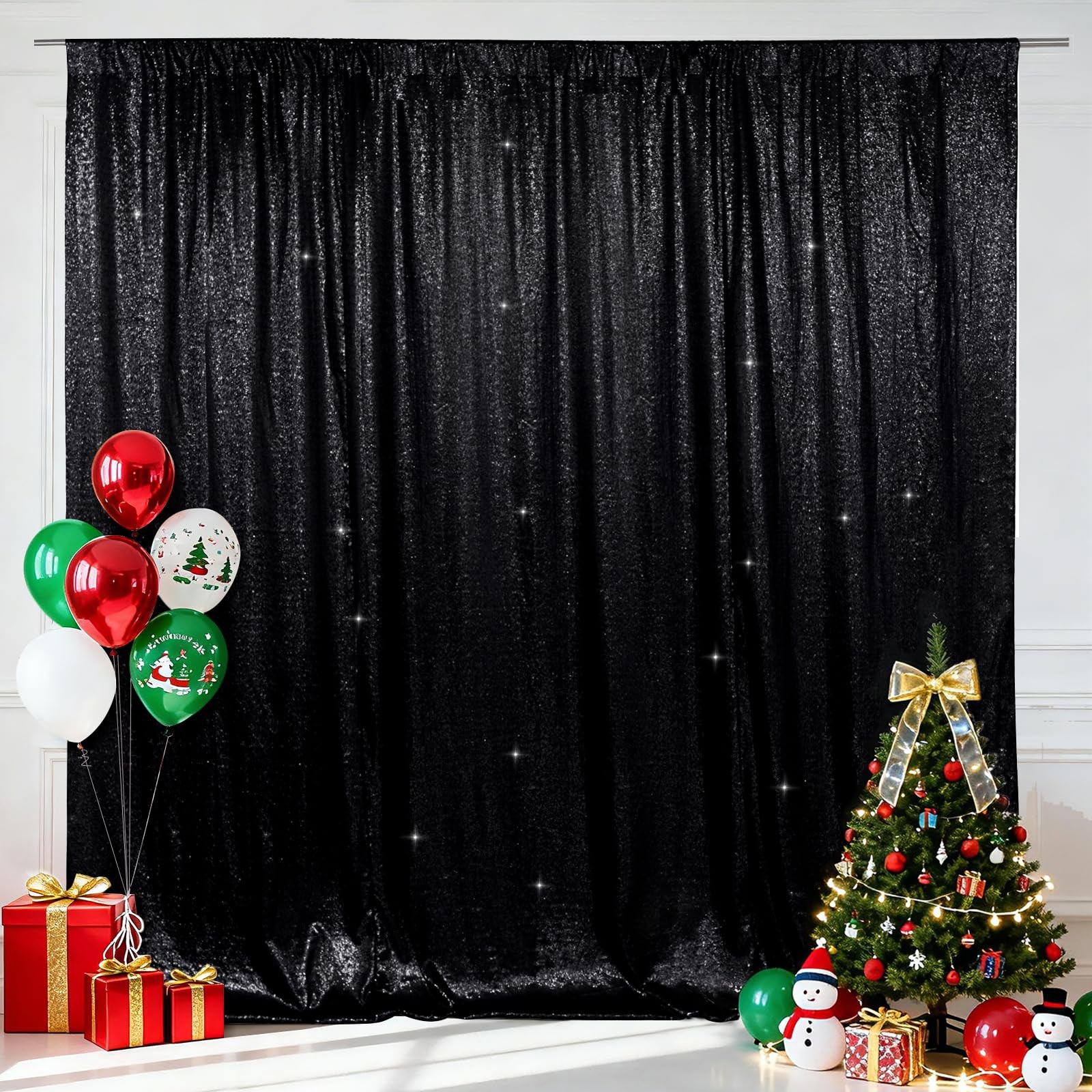 6x6ft Black Sequin Backdrop, High Density Non-Transparent Glitter Curtain for…