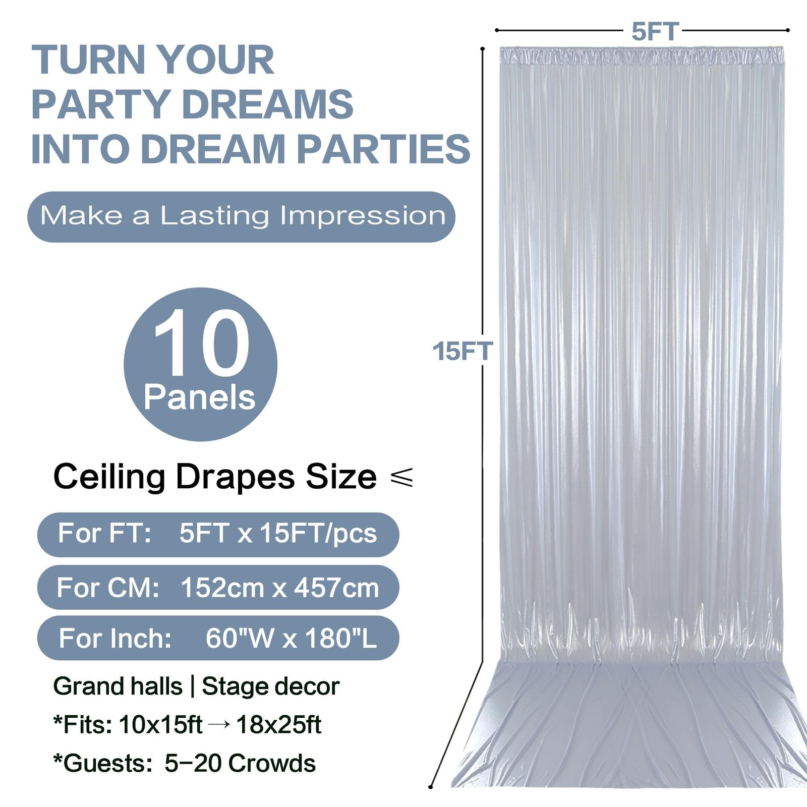50x15FT Silver Sequin Backdrop Curtain Double W5′ x H15′(10 panels),