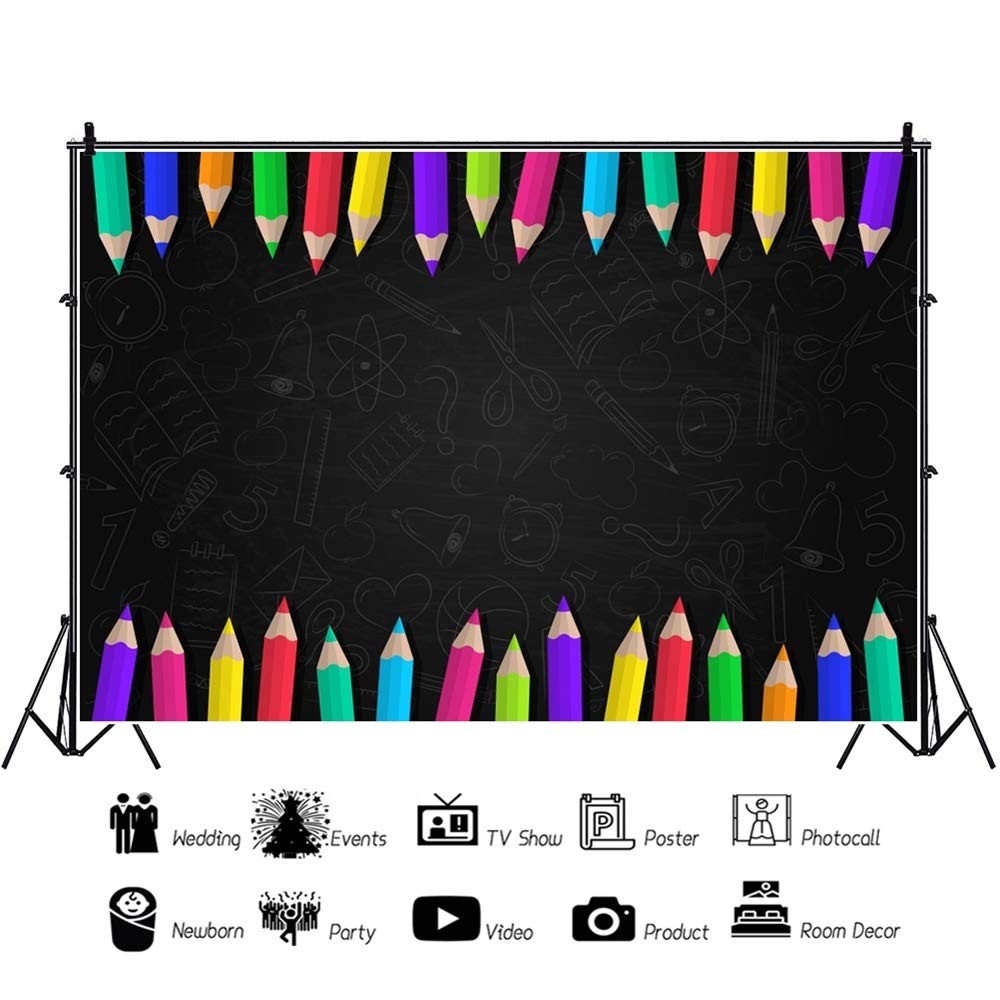 7×5 FT Blackboard Pencil Photography Backdrop Back To School Party Decor