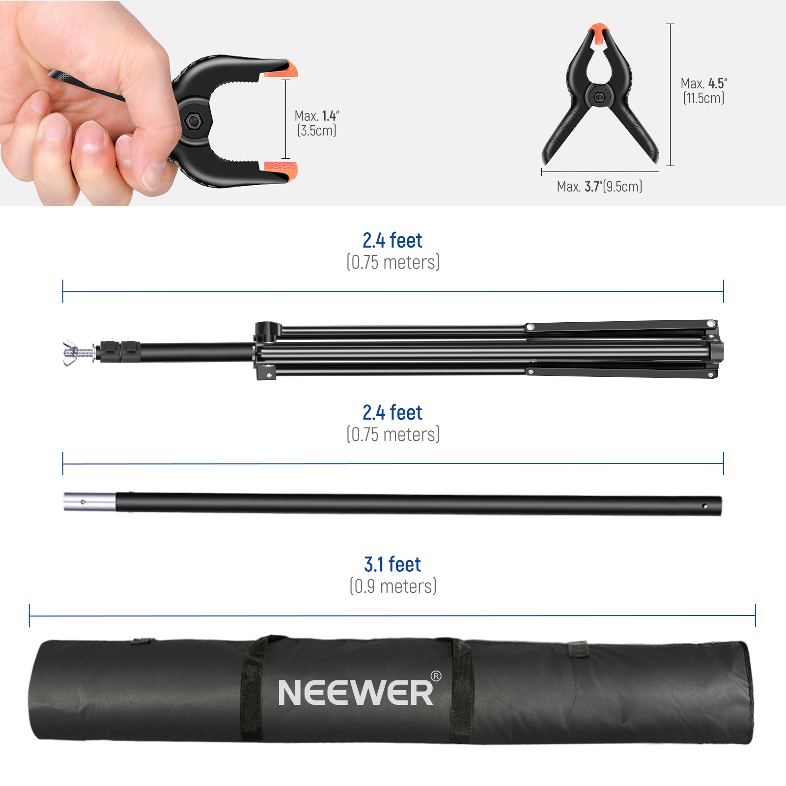 NEEWER 10×6.6ft Backdrop Stand w/4 Crossbars, 6 Clamps, 2 Sandbags & Case
