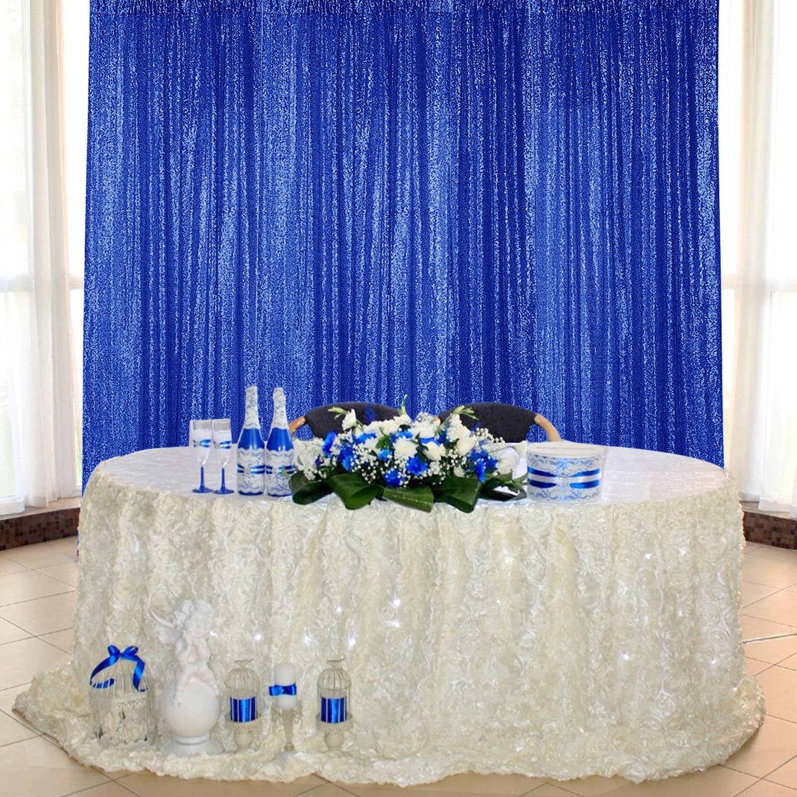 Royal Blue Sequin Backdrop Curtain 4 Panels 2FTx8FT Glitter Royal Blue Backgr…