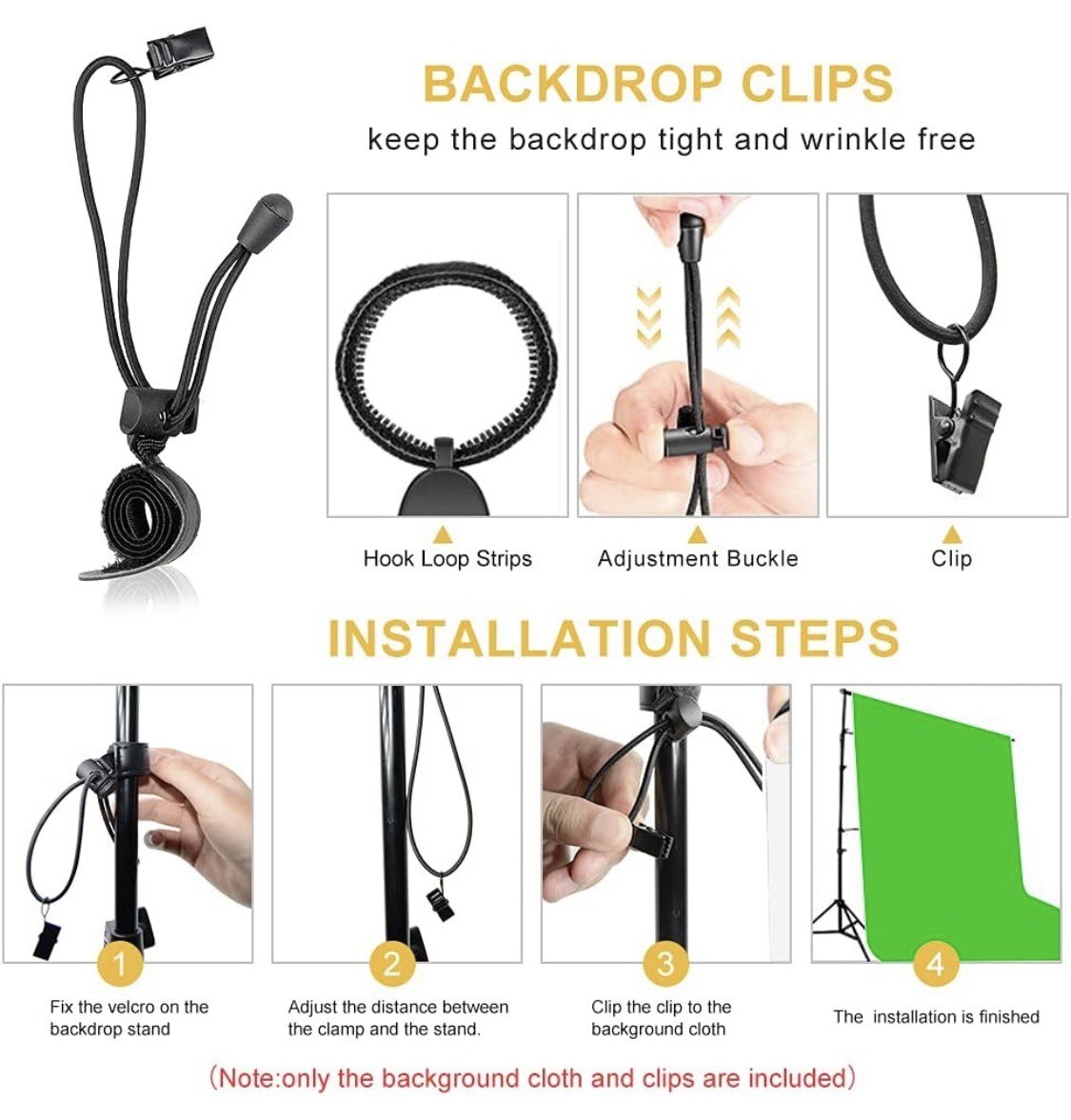 Mount Dog 10x12ft Photograph Backdrop Clips and 4 Spring Clamps Black- A0025