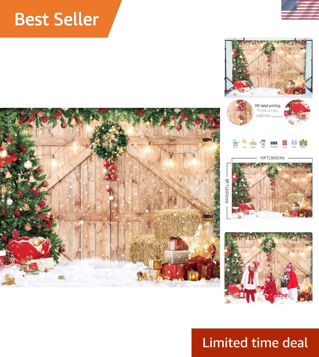 Vibrant 10ft x 8ft Christmas Backdrop – Perfect for Capturing Holiday Memories