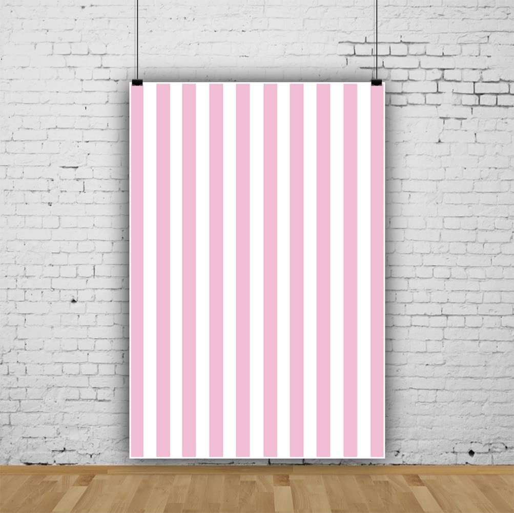 Pink White Stripe Happy Birthday Party Photo Photography Backdrop 6×9 Feet