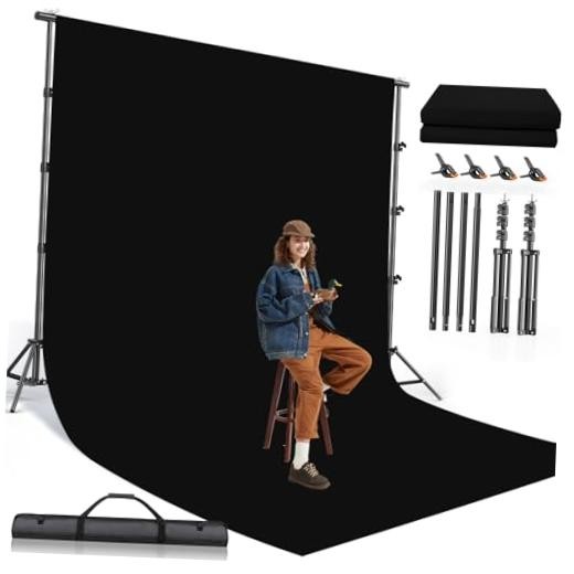 8.5X10 FT Photo Background Stand with 10X12 FT Black Backdrop Stand + Black