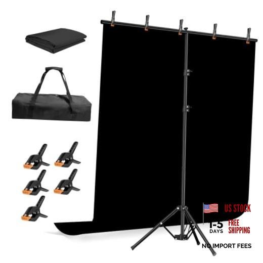 Black Photo Backdrop with Stand Kit Photography Black Background 6.5x5ft