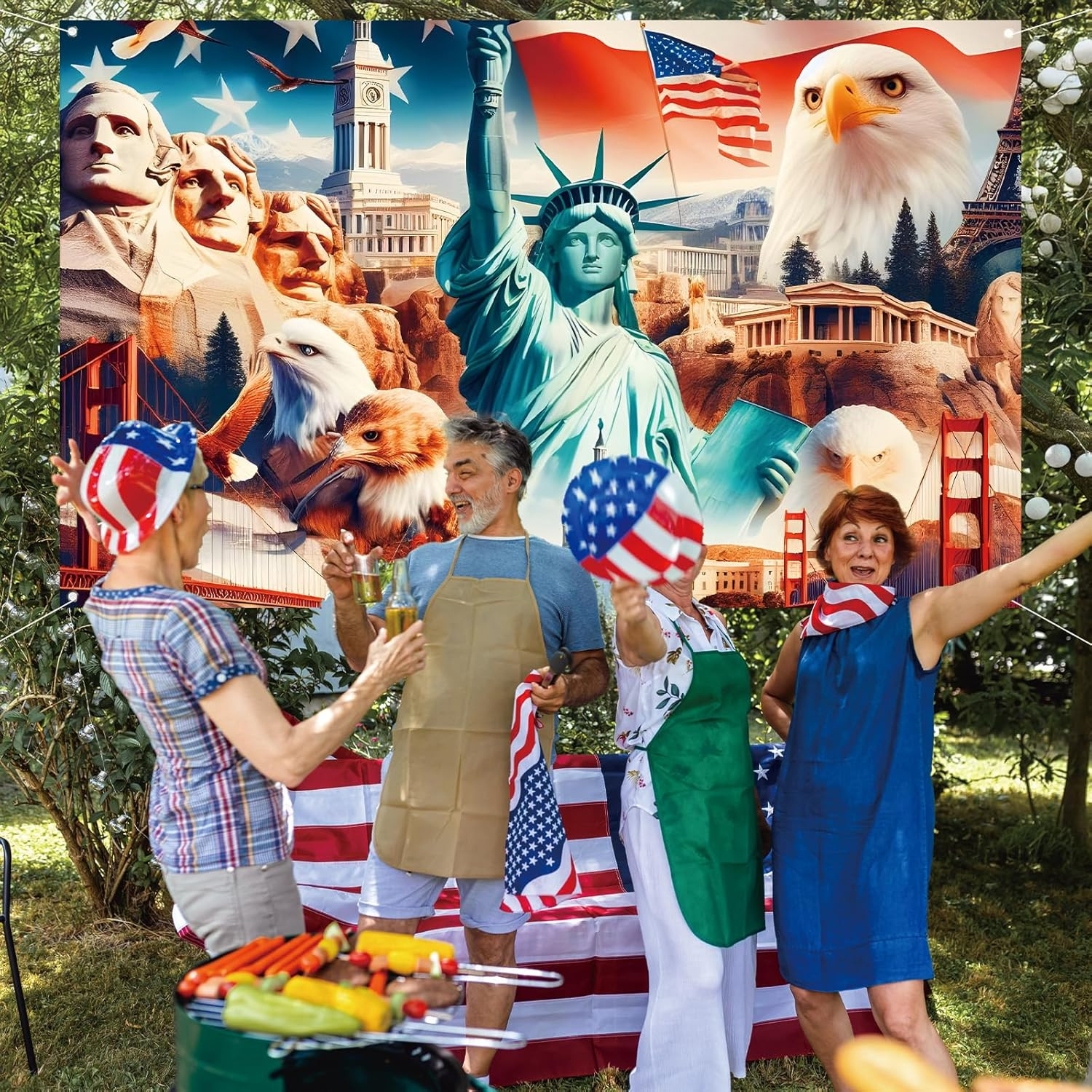 American Flag and Bald Eagle Backdrop for Photography Memorial Day 4Th of July V