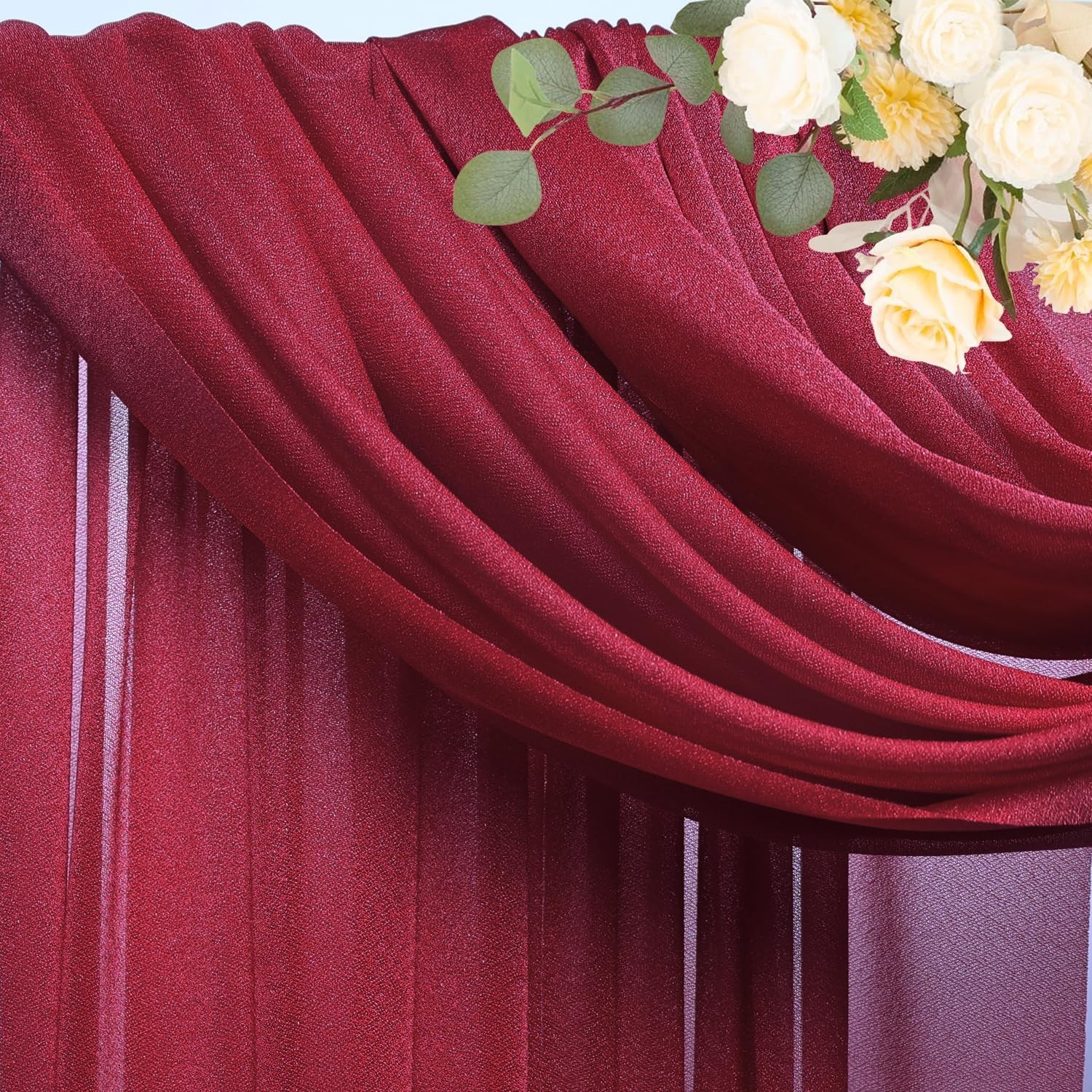 Burgundy Wedding Arch Draping Fabric Sheer Backdrop Curtain 28.7 Inch x 20FT