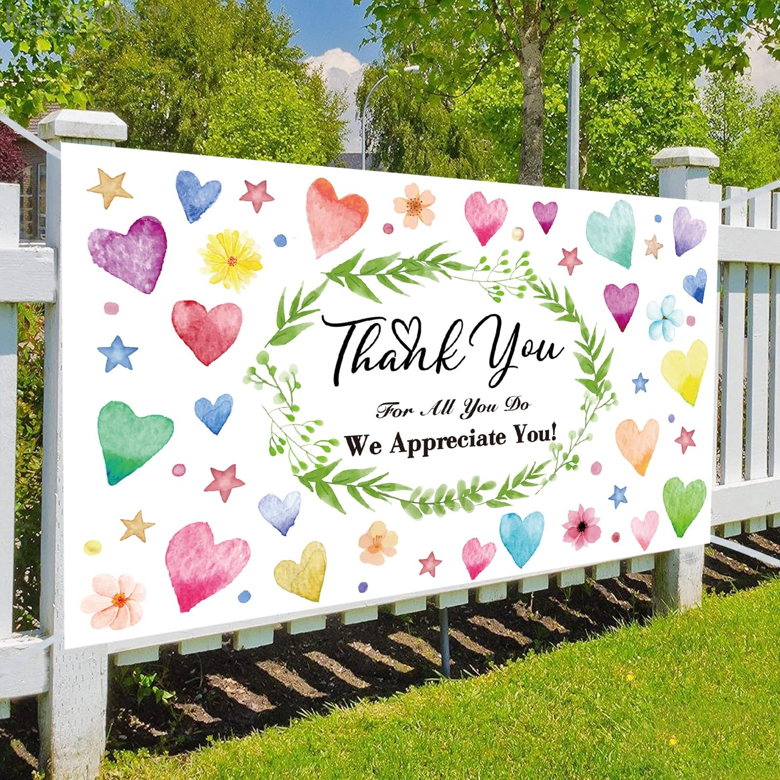 Colorful We Appreciate You Banner Thank You for All You Do Backdrop Heart Flo…