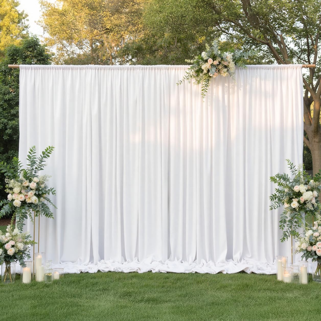 20x10FT White Backdrop Curtain for Parties,2 Panels(Each 10x10FT) Seamless He…