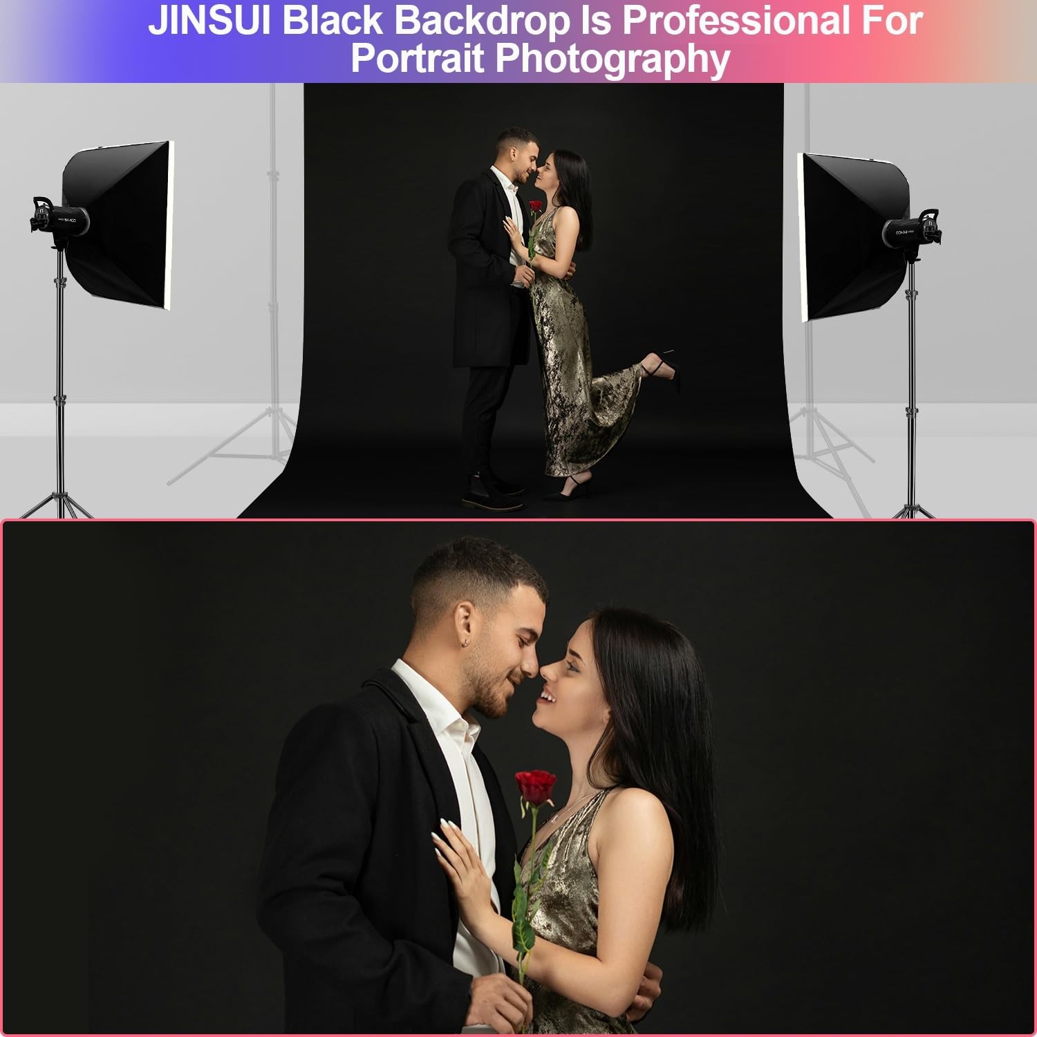 10x10ft Black Photo Backdrop Curtain – Thick Polyester Studio Background for Por