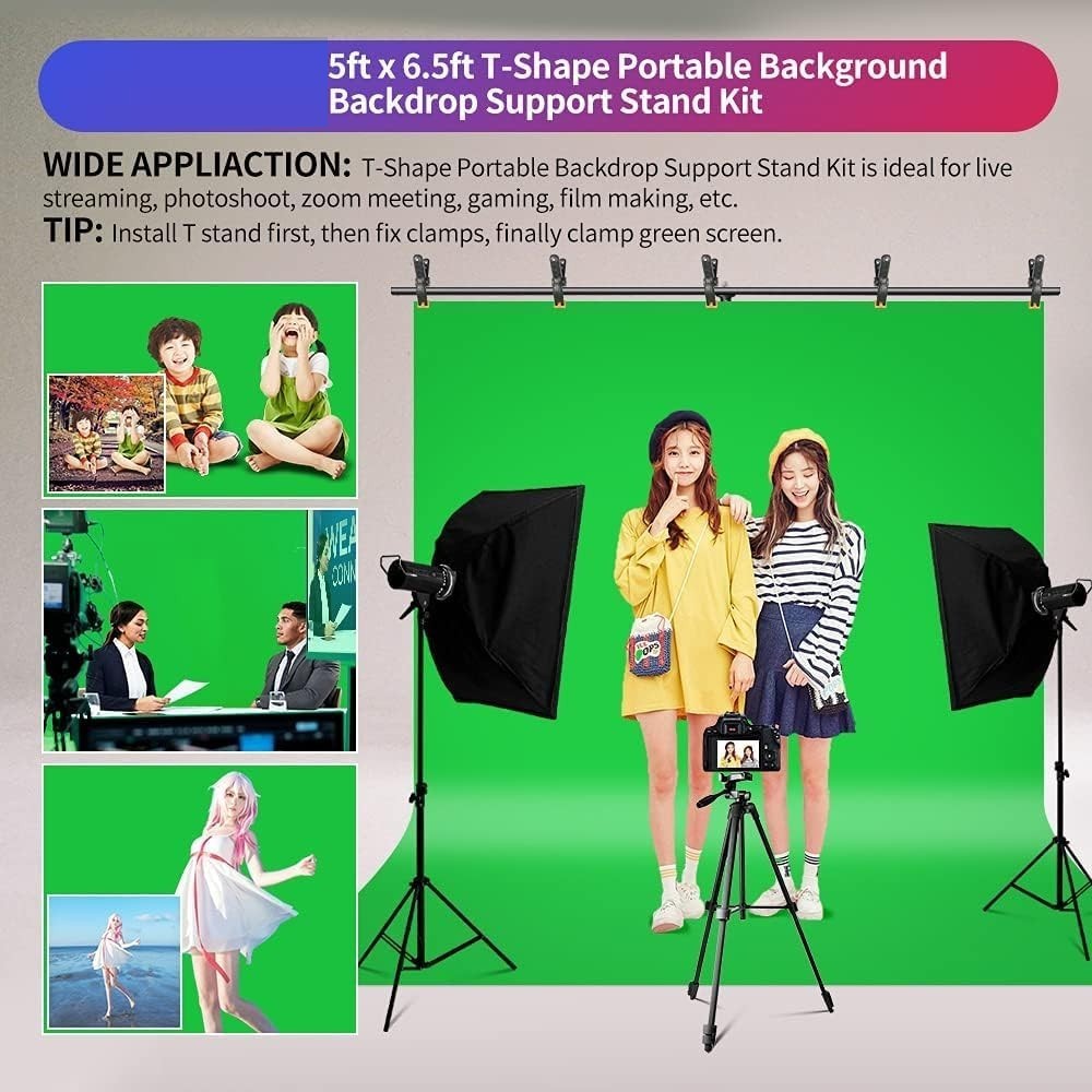 Green Screen Backdrop with Stand Kit 5×6.5ft, Portable Chromakey GreeN 5