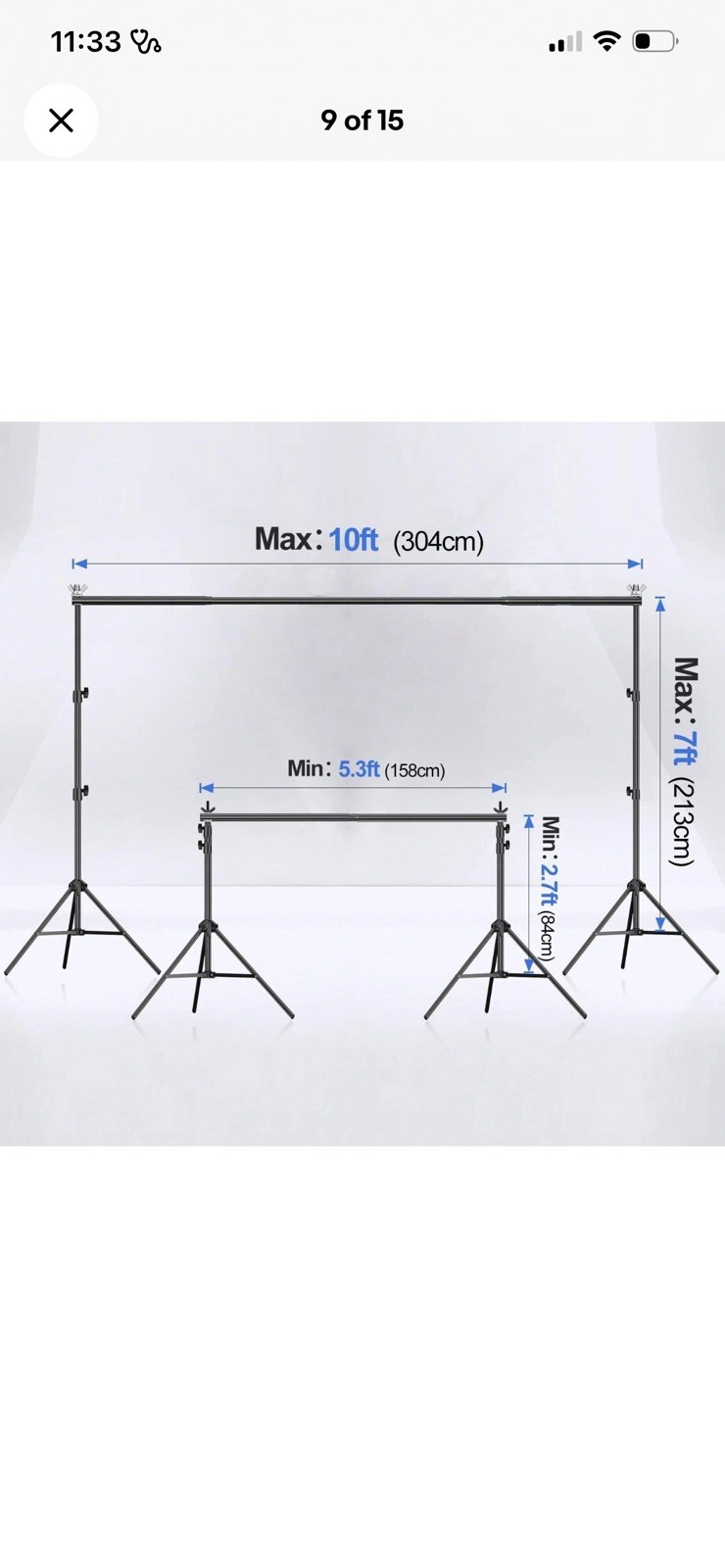 Backdrop Stand 10x7ft(WxH) Photo Studio Adjustable Metal Background Stand-Zenga