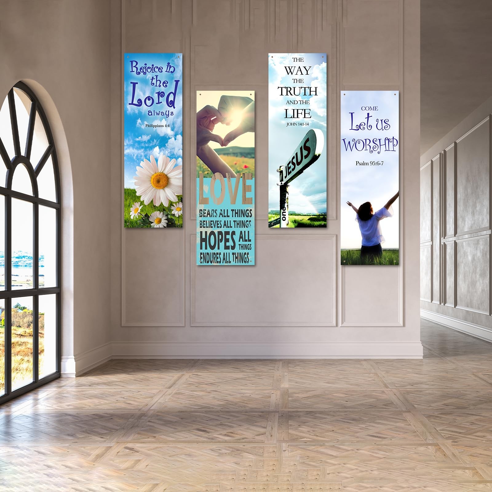 4 Pcs 5.9 Ft Church Banners for Sanctuary Wall Worship Scripture Christmas Ba…