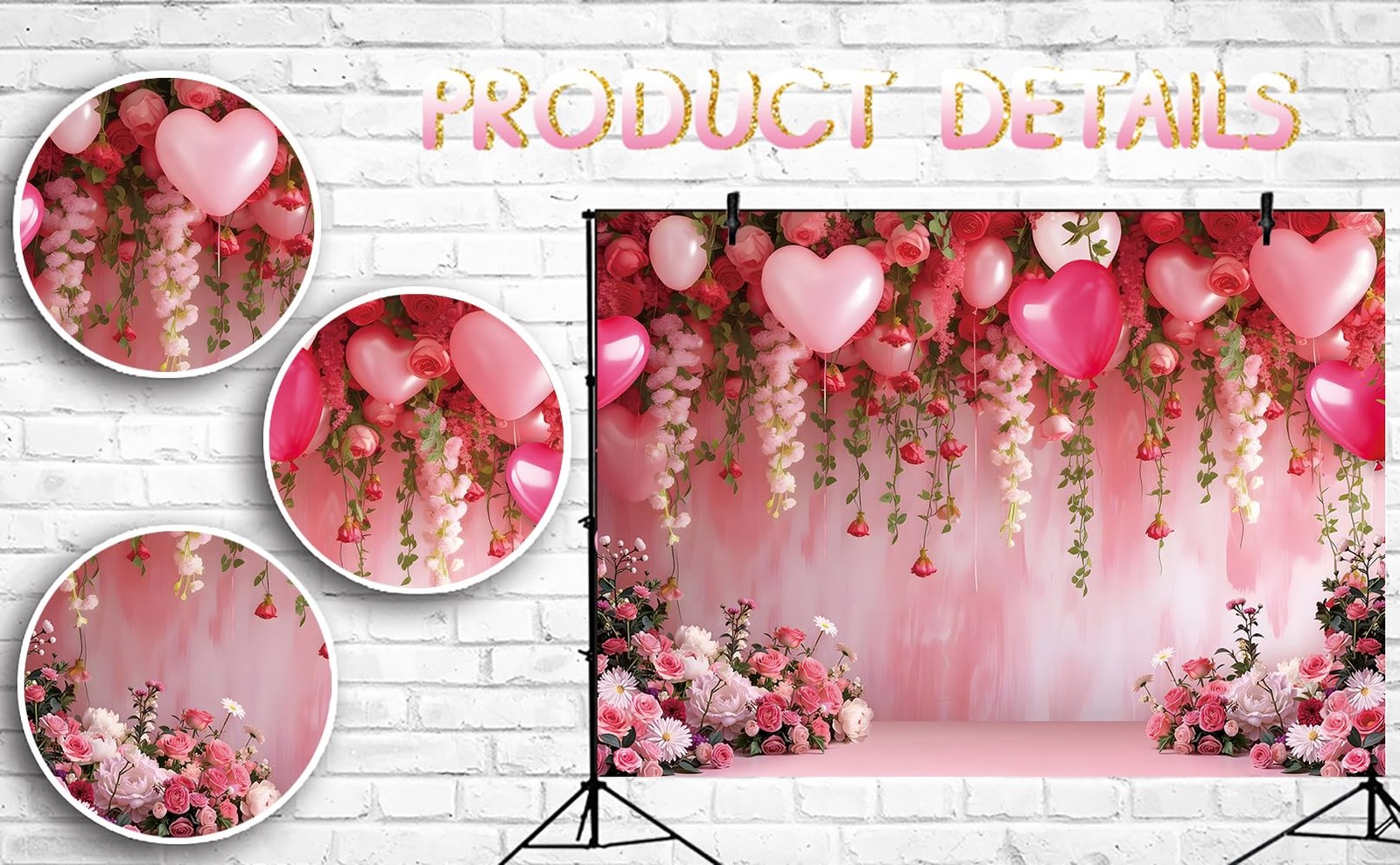 Flowers Wall Backdrop Pink Flowers Love Heart Balloons Romantic Photography B…