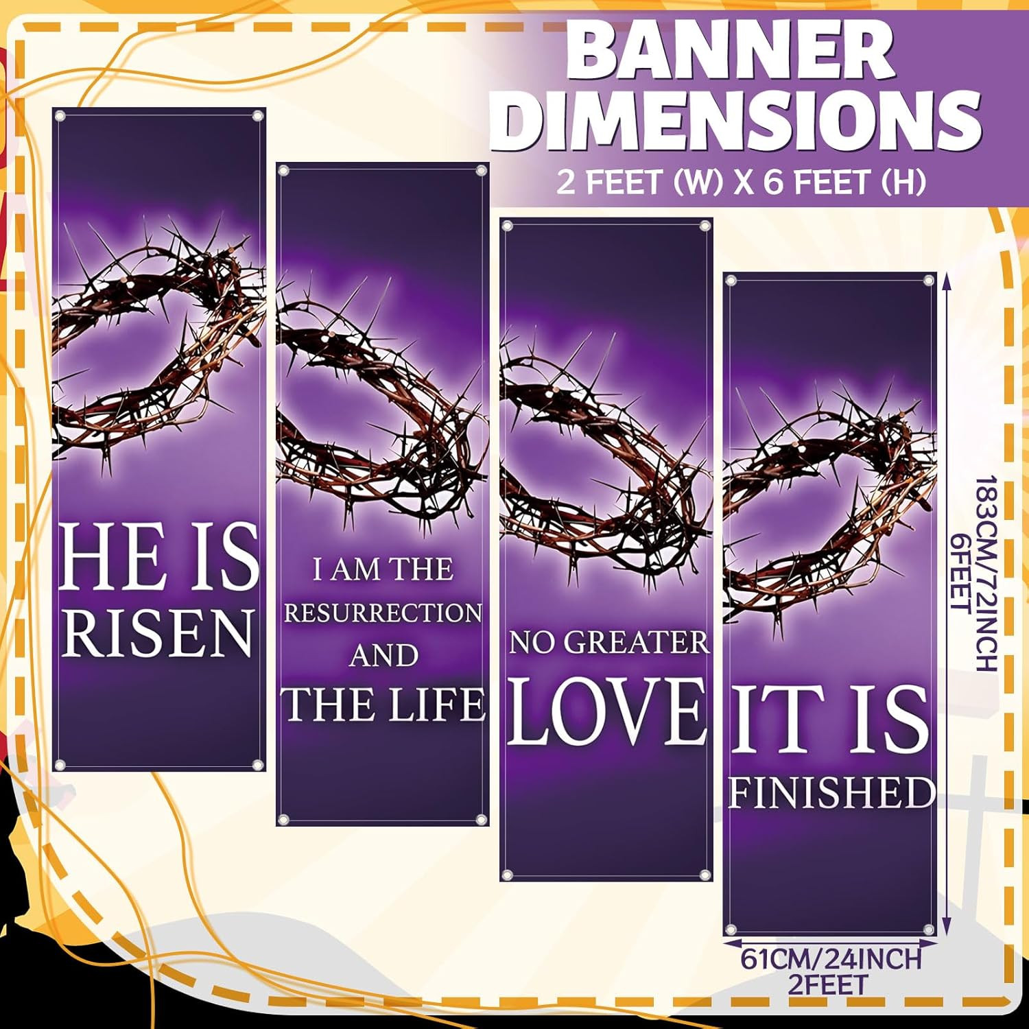 4 Pcs Easter Church Banners with Scripture Purple Easter Religious Banner for Sa