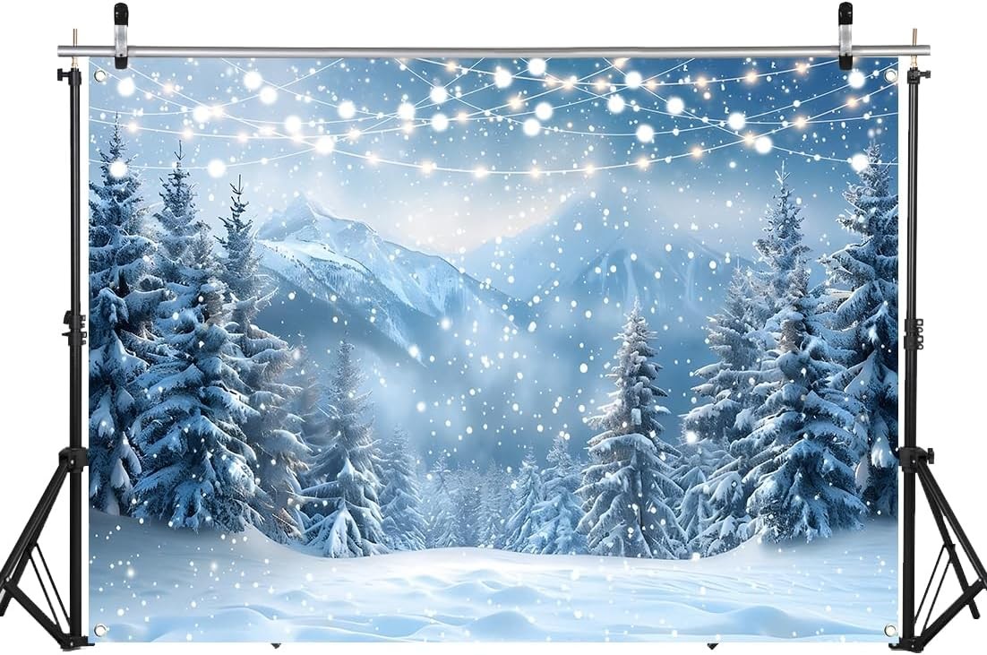 82.6”X 59”Fabric Winter Snow Scenery Photography Background Snow Forest Photo