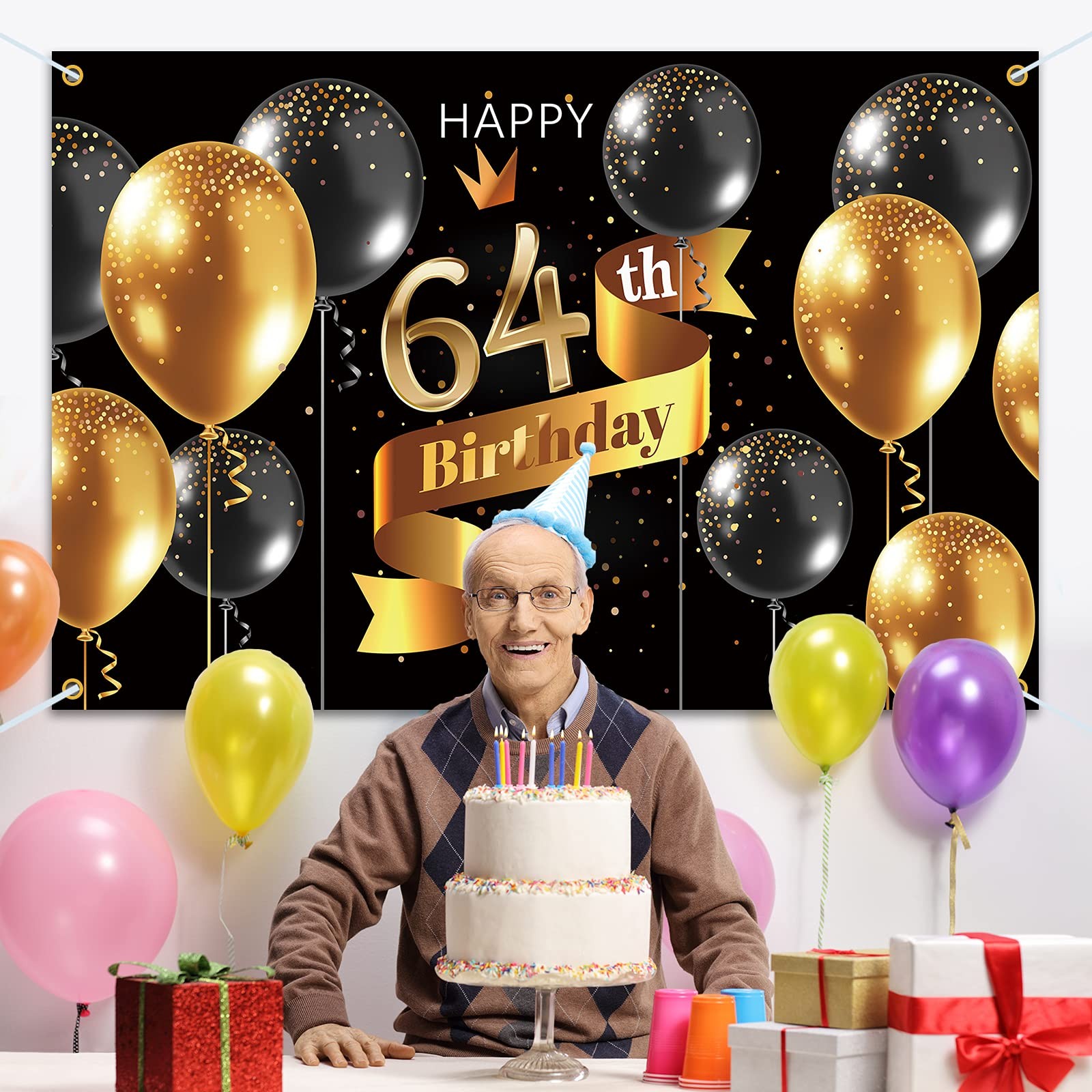 Happy 64th Birthday Backdrop Banner – 64 Birthday Party Decorations Supplies …