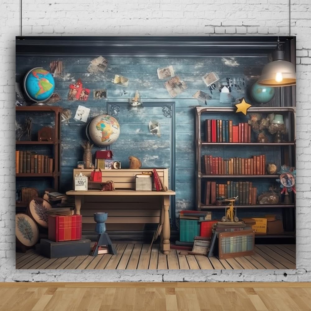 10×8 FT School Pictures Backdrop Fabric Bookshelf Study Room Party Decor