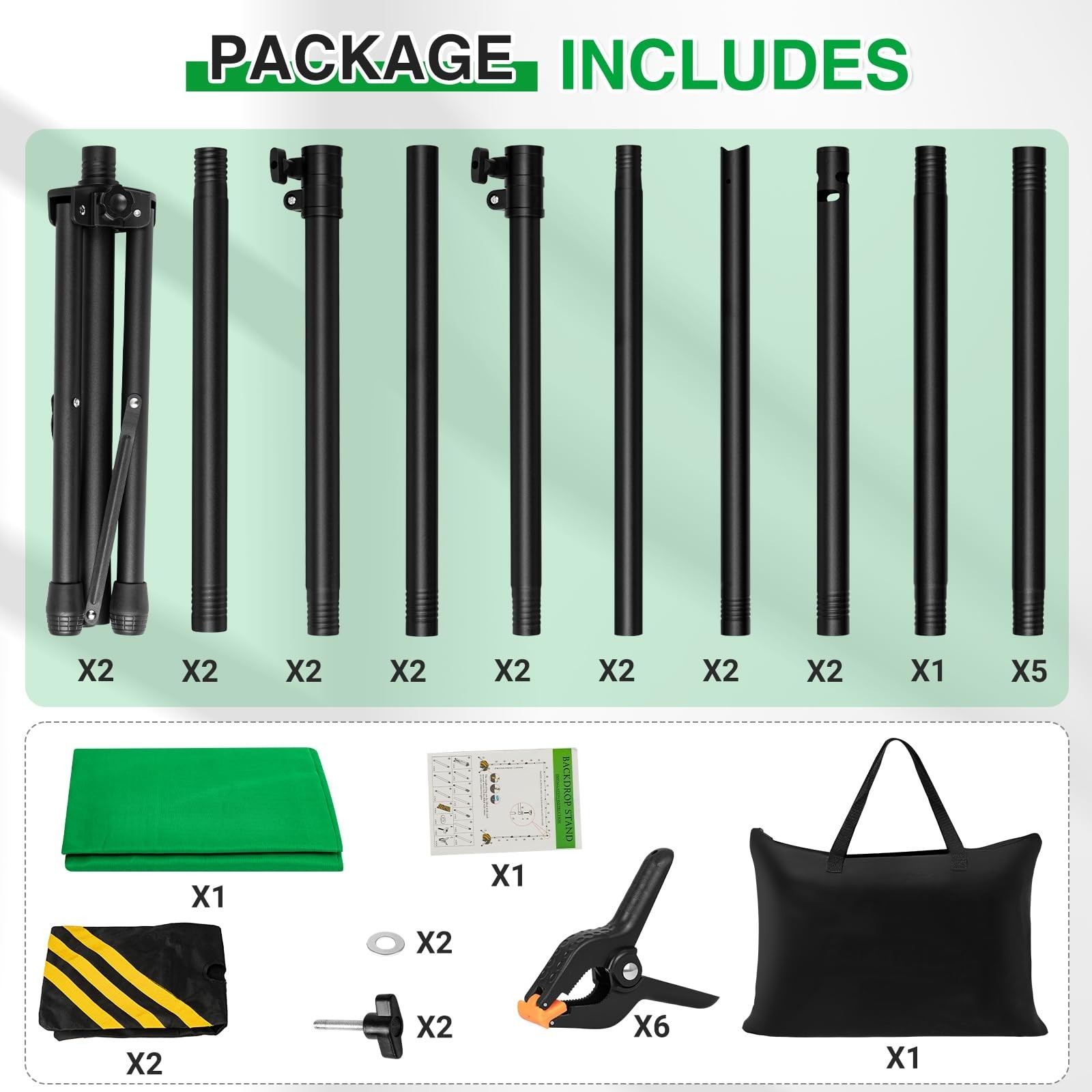 Adjustable 10×8.5 Backdrop Stand & Green Screen Kit for Photography & Video Stre