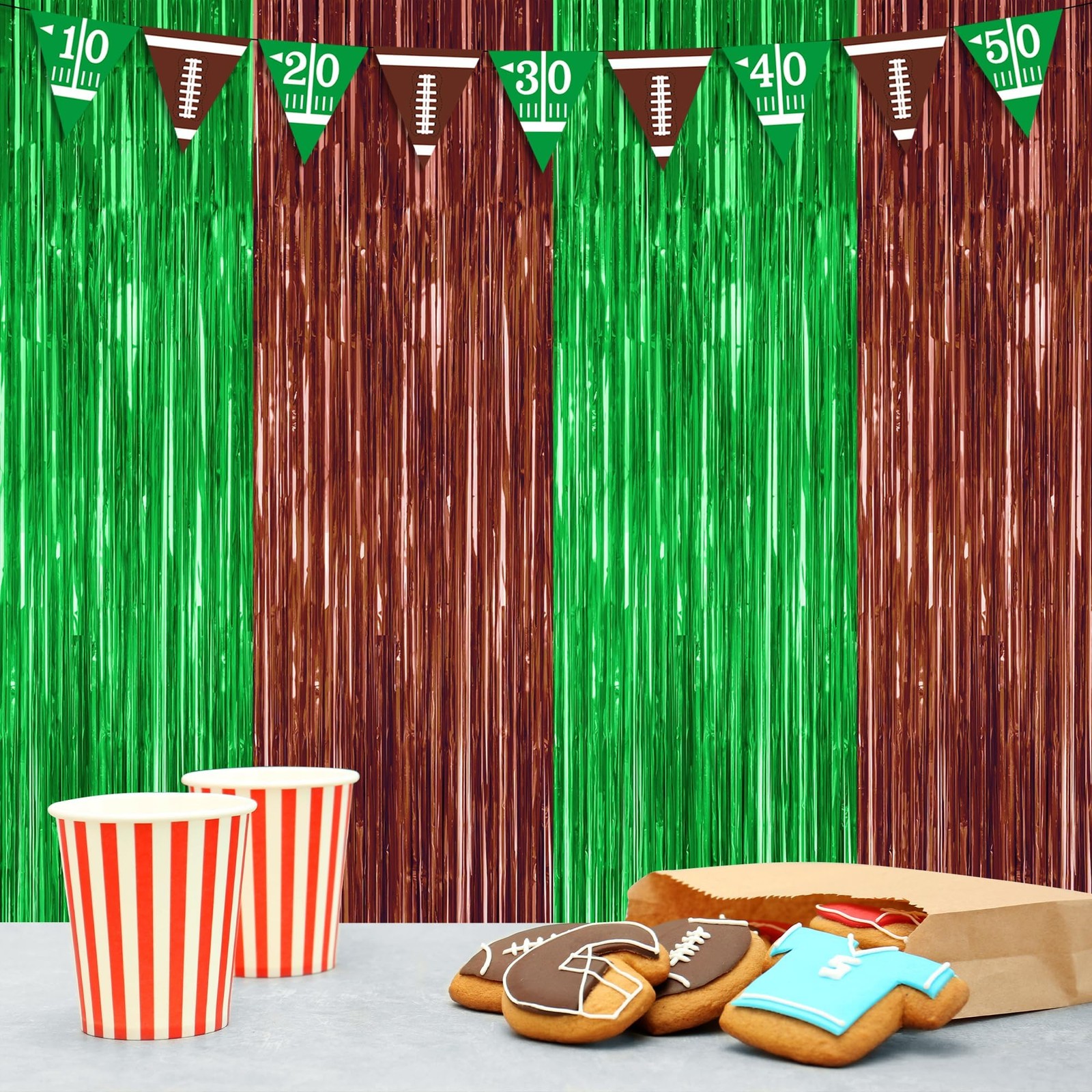 2 Pack Football Party Decorations, 3.28 FT x 7.05 2 PCS, Brown Green