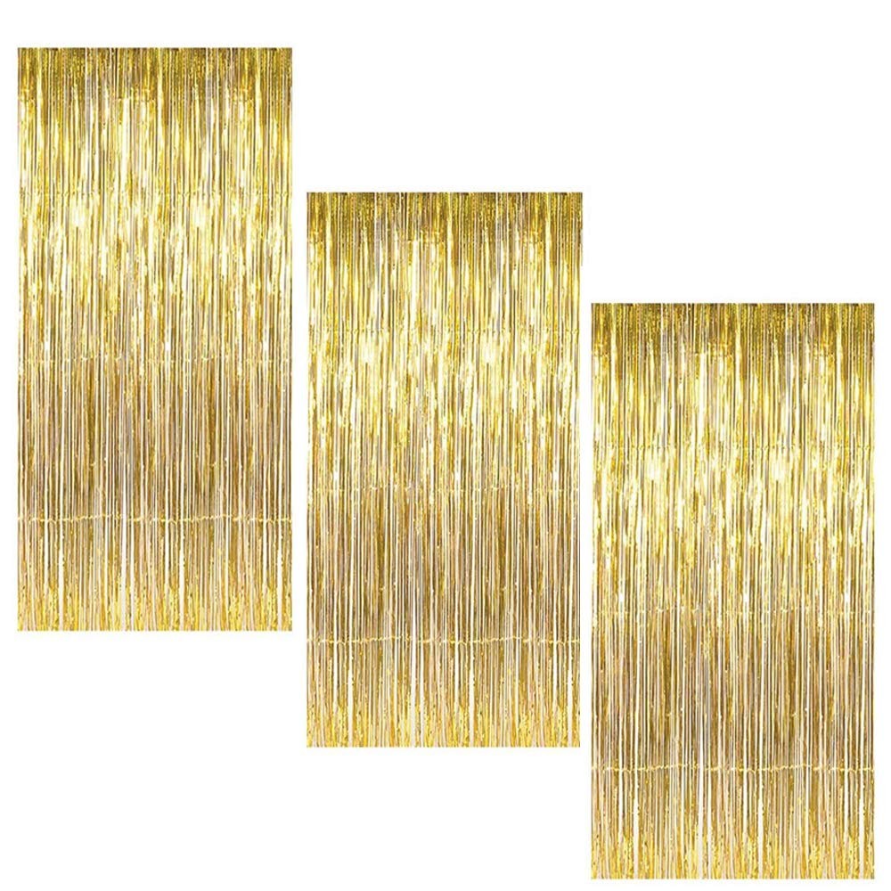 Gold Fringe Backdrop 3 PCS Gold Foil Curtains Streamers Bachelorette Party