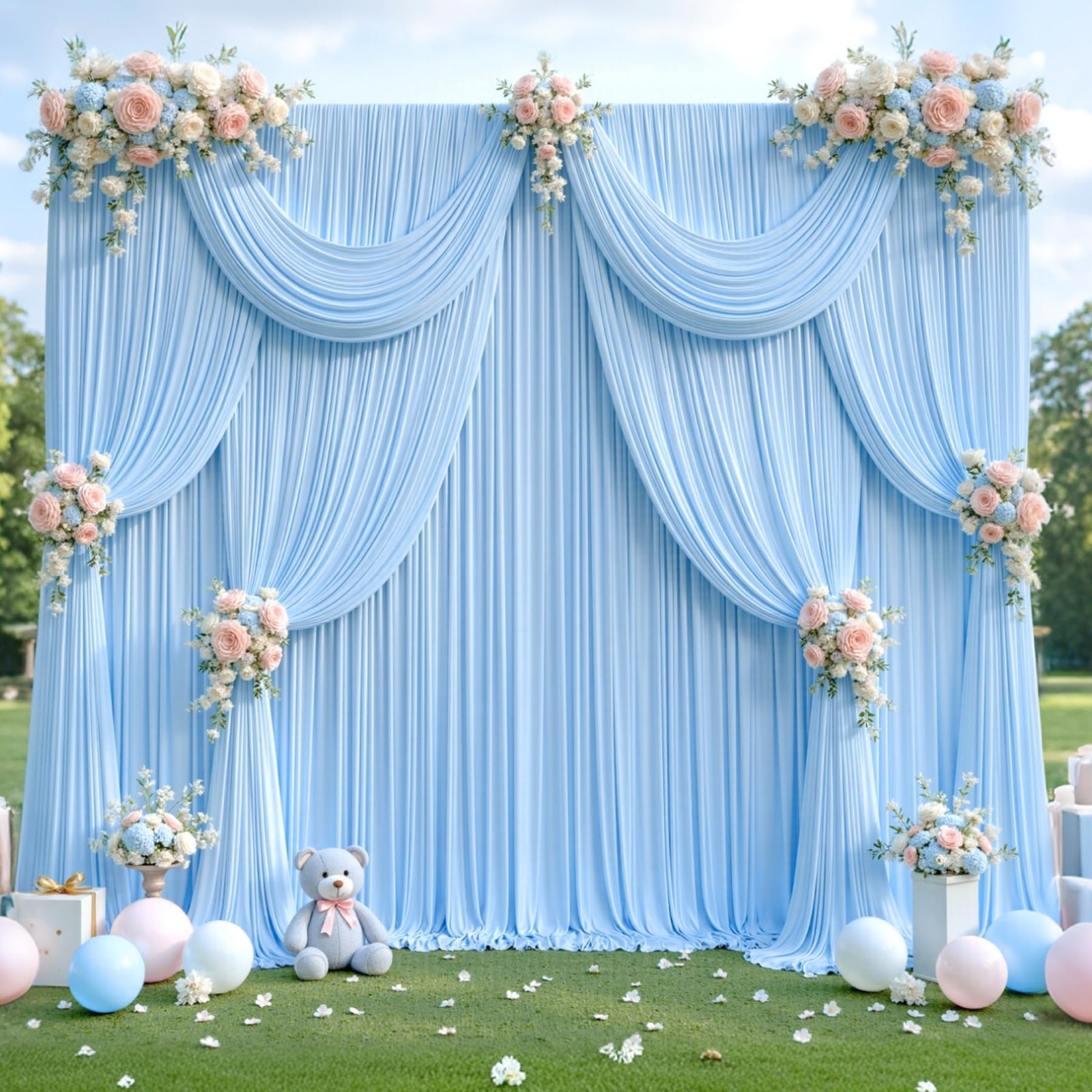 40ft x 12ft Baby Blue Backdrop 40FTx12FT (W5’xH12′, 8 Panels),