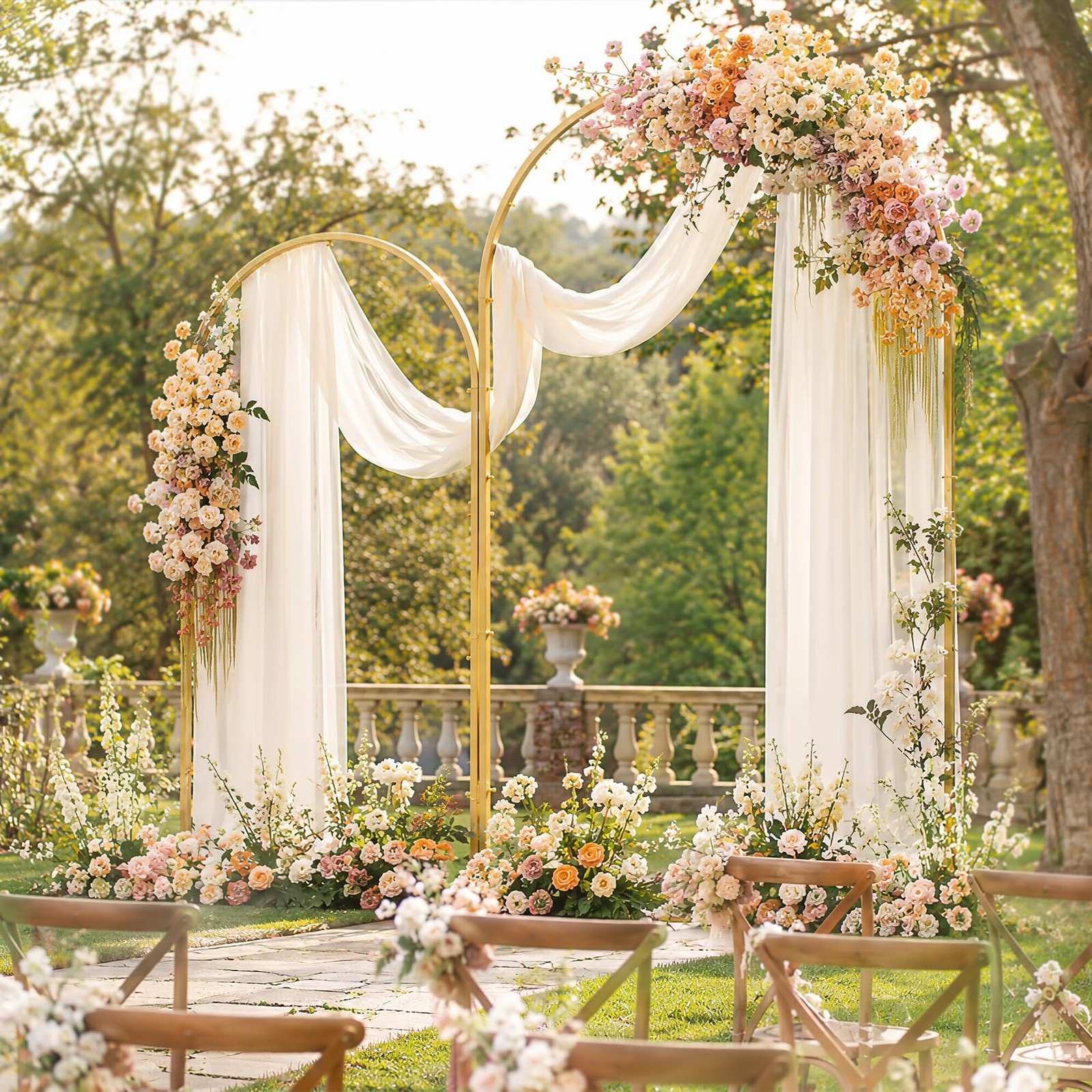 2 Pack Wedding Arch Backdrop Stand 6+7.2 FT, Heavy Duty Metal Arch Frame with…