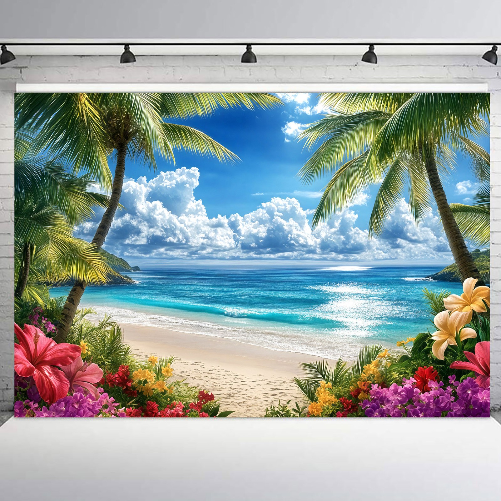 10x8ft Summer Tropical Green Palm Leaf Coastal Beach Background for Photography