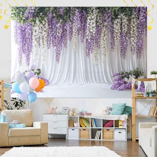 Lavender Wedding Backdrop Background for Photography, Flower 7x5ft Purple