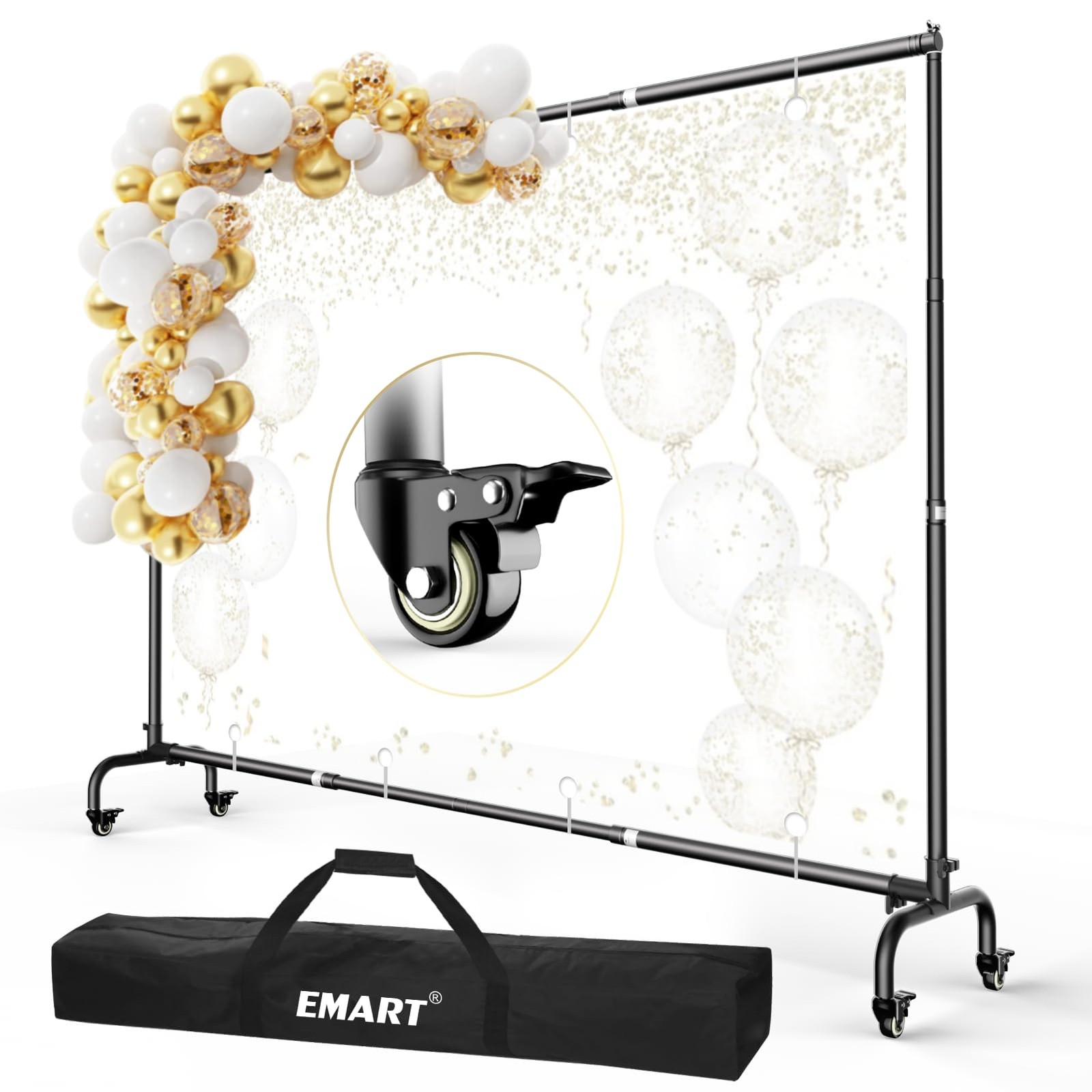 EMART Rolling Backdrop Stand with Wheels – 10 x7.5 ft (WxH) Adjustable – Move…