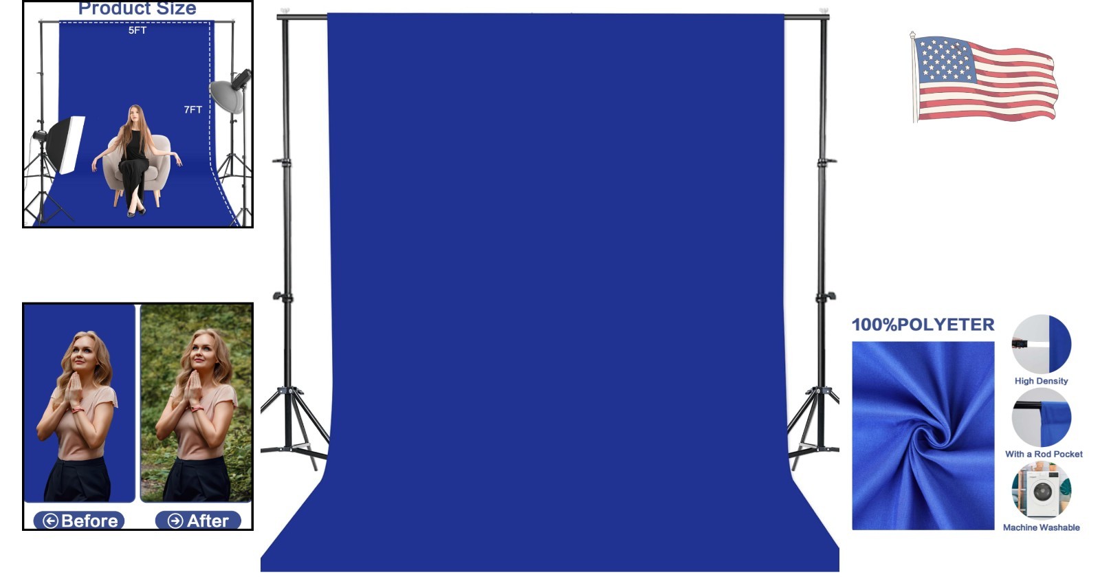 Durable 5x7FT Royal Blue Seamless Backdrop for Stunning Photos and Videos