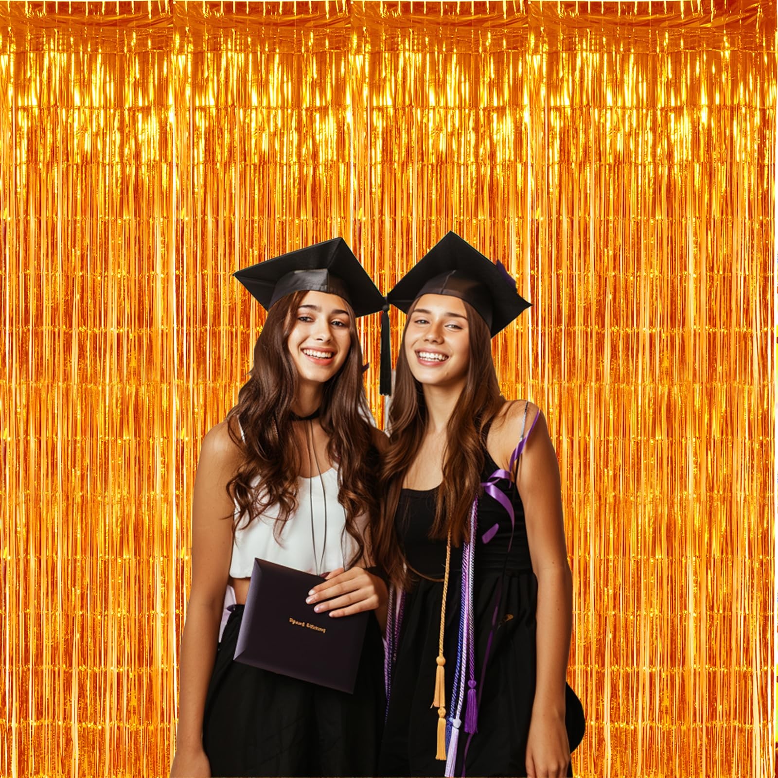 Orange Door Streamers Metallic Foil Fringe Curtains Backdrop 9.9×6.6 Ft 3 PCS