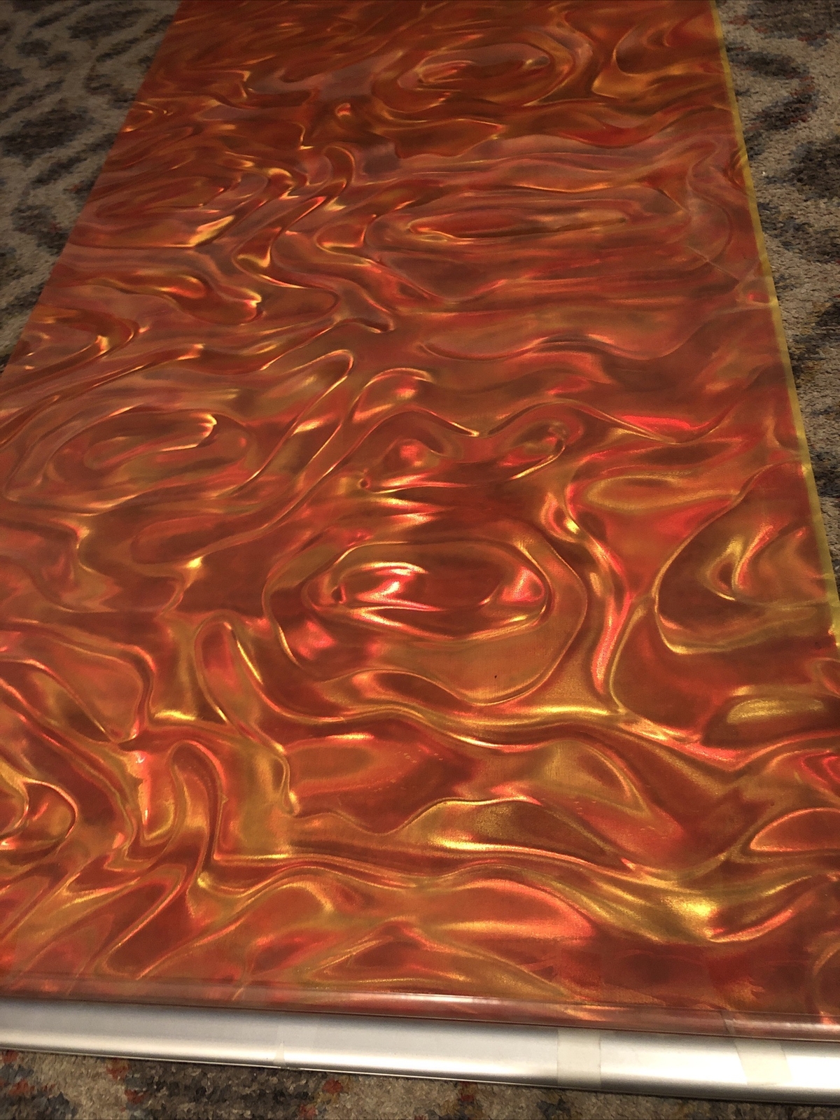 Orange Backdrop screen 25” x 88”, ribbon prismatic, metal/plastic hanging frame