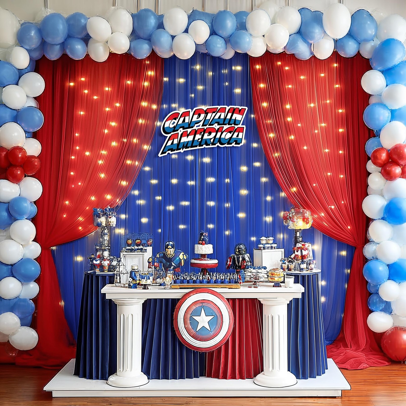 10x10ft Royal Blue Red Tulle Backdrop Curtain with Lights String for Parites,…